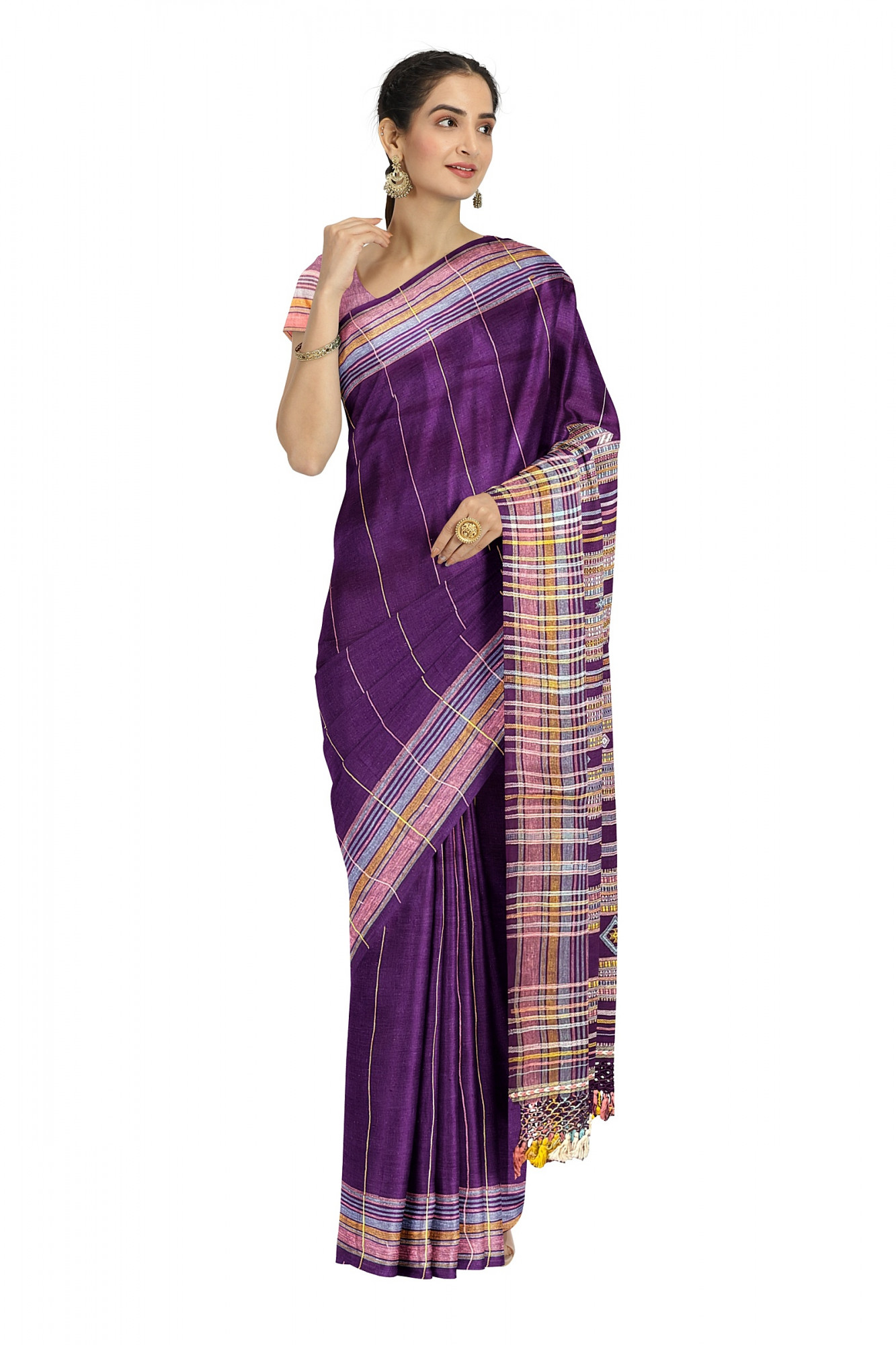 Purple Kala Cotton Bhujodi Handloom Saree