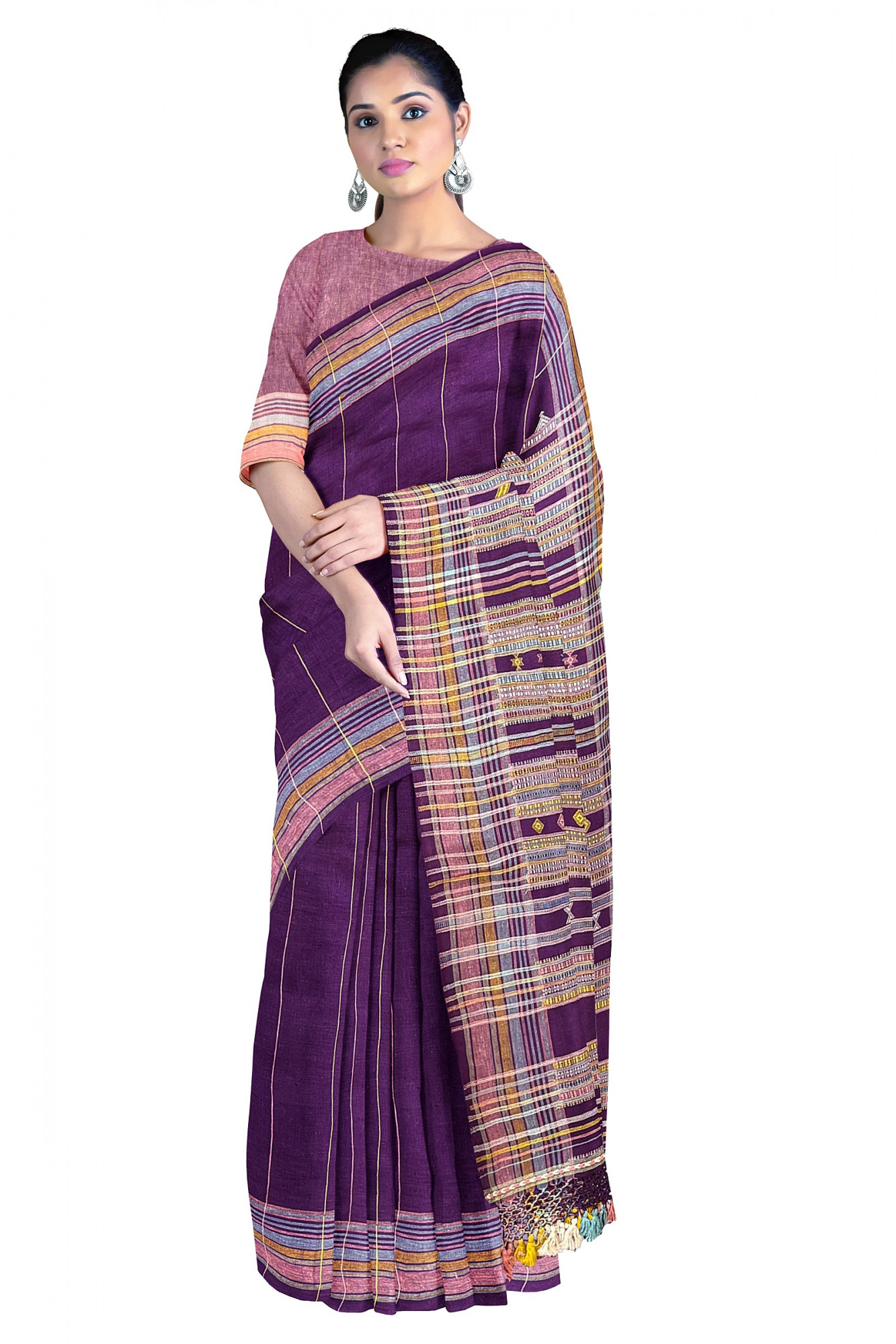 Purple Kala Cotton Bhujodi Handloom Saree