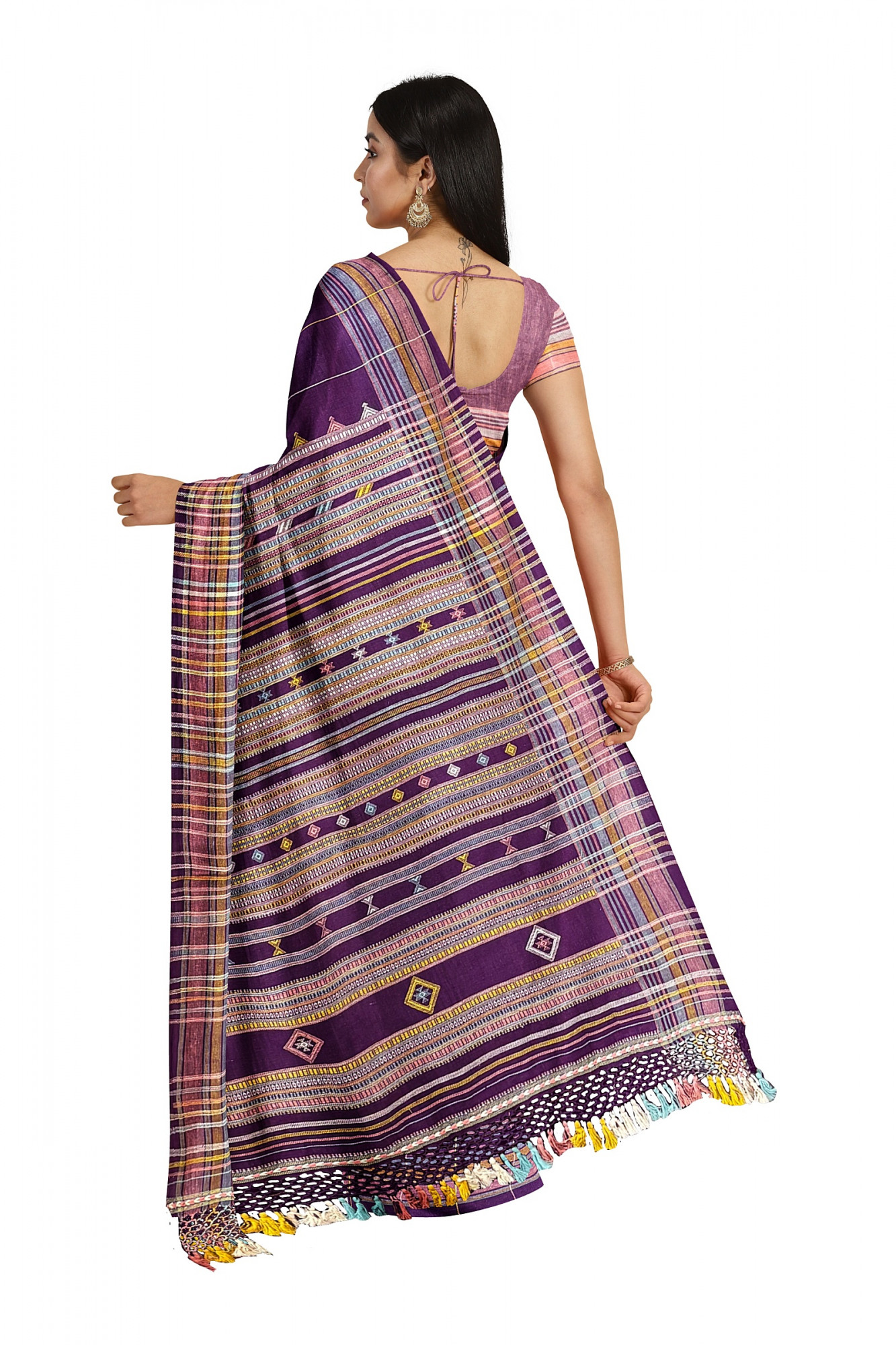 Purple Kala Cotton Bhujodi Handloom Saree