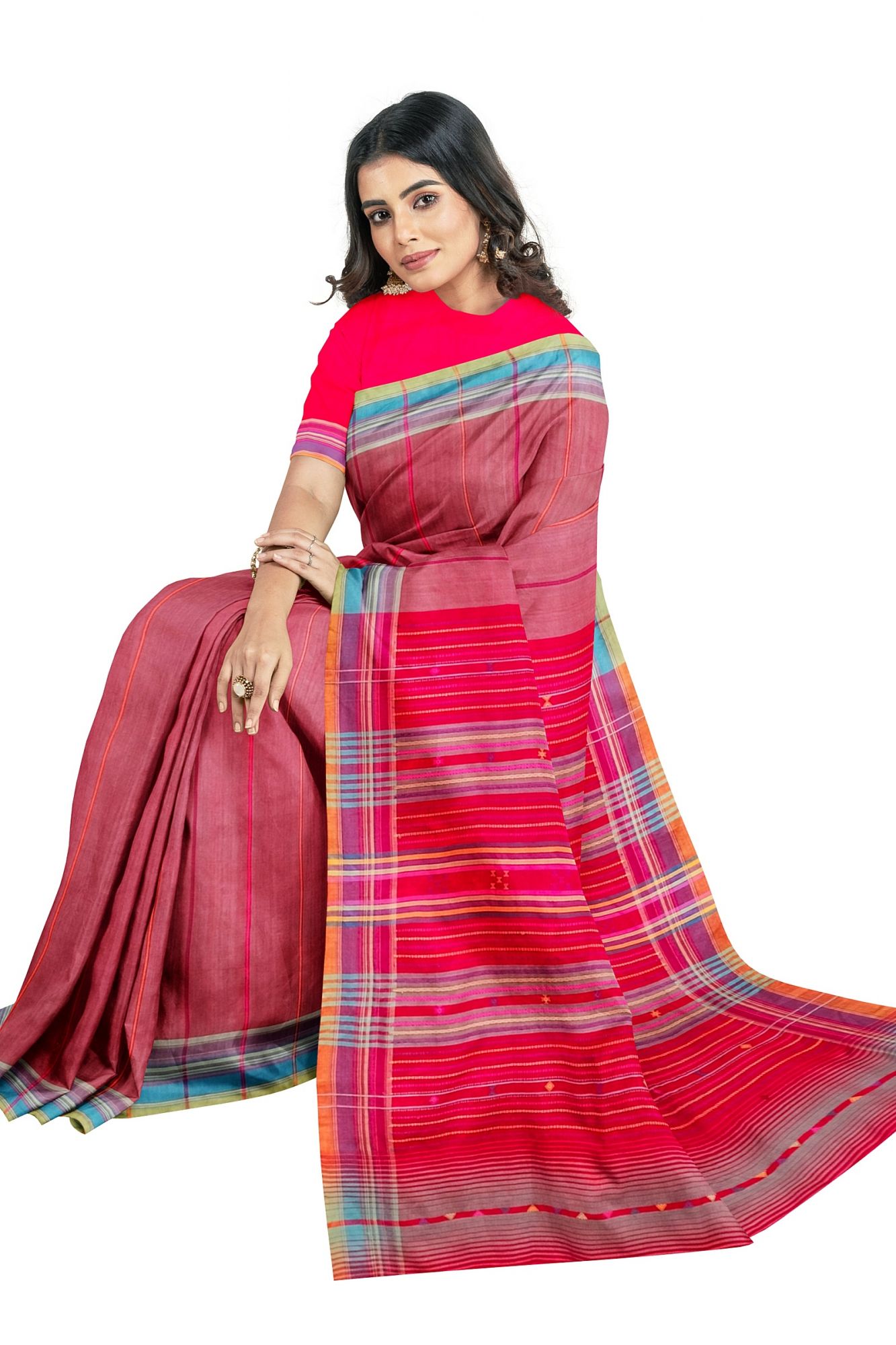 Handloom Woven Bhujodi Kutch Cotton Saree with Tassels