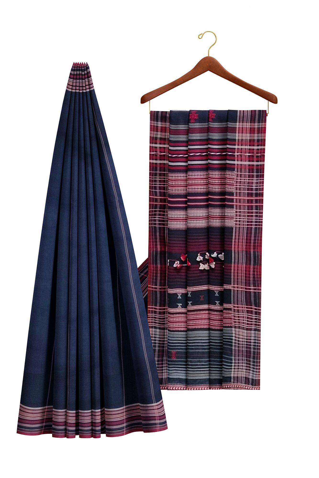 Handloom Woven Bhujodi Kutch Cotton saree with Tassels