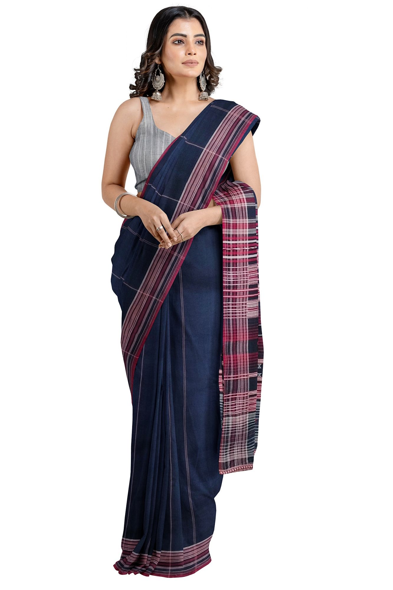 Handloom Woven Bhujodi Kutch Cotton saree with Tassels