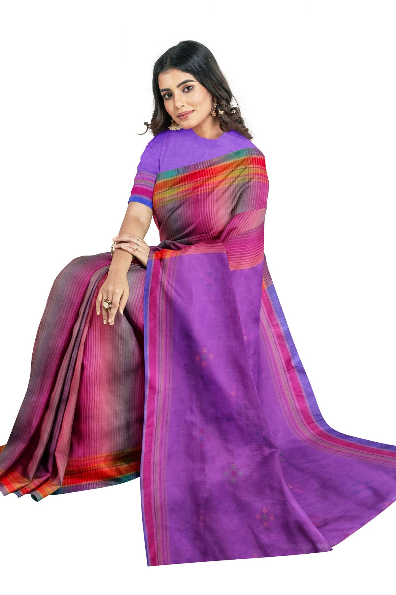 Handloom Woven Bhujodi Kutch Cotton Saree with Tassels