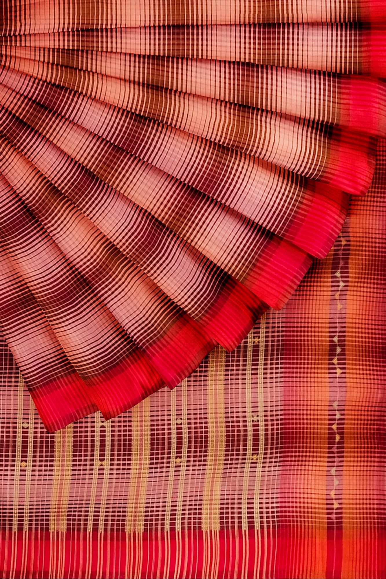 Bhujodi Kala Cotton Saree in Earthy Tones with Tassels