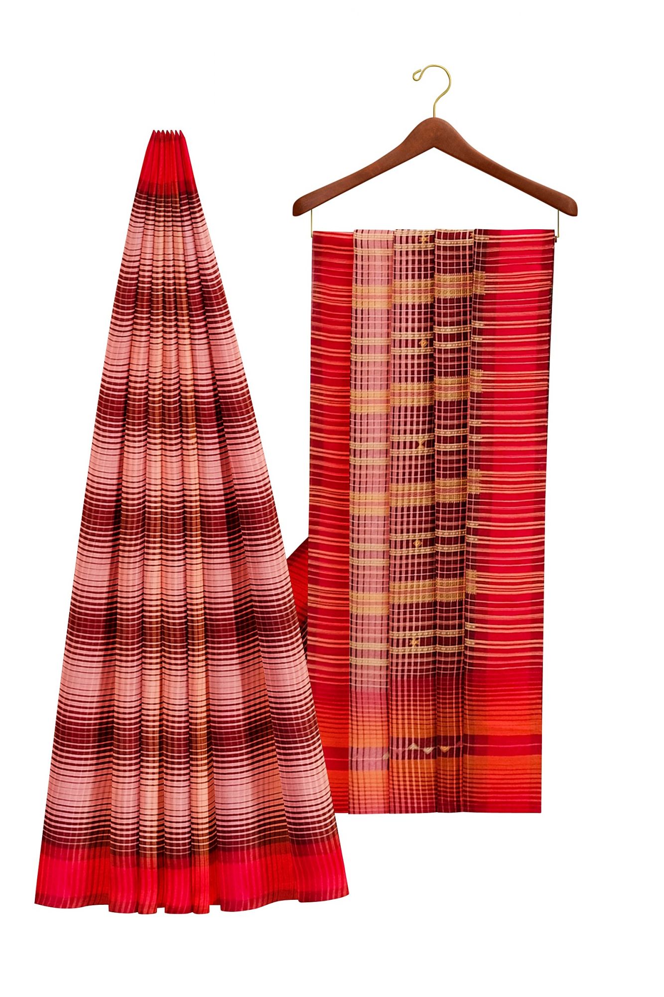 Bhujodi Kala Cotton Saree in Earthy Tones with Tassels