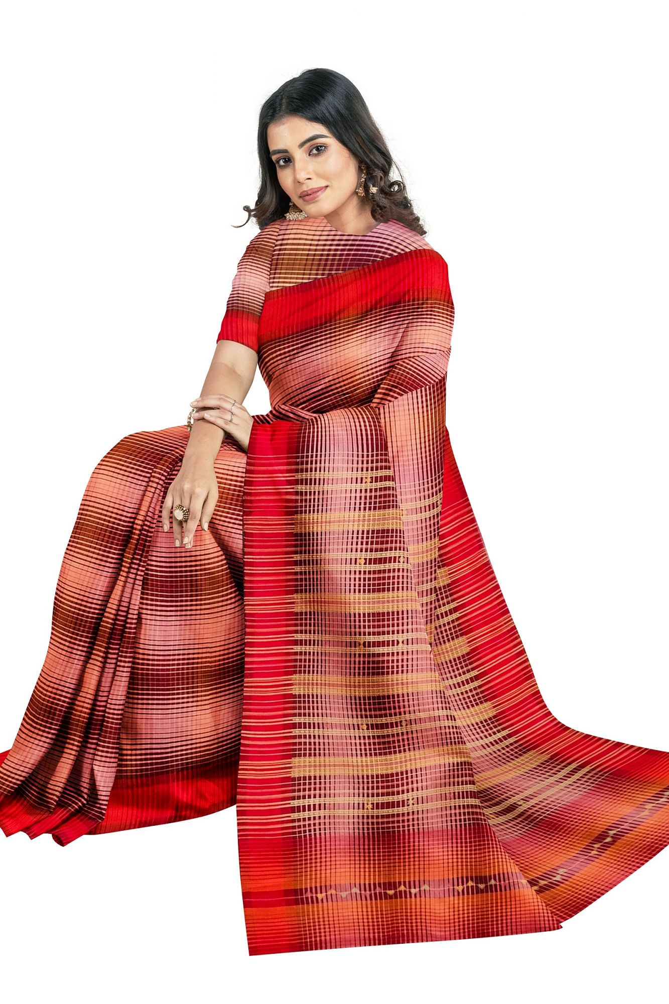 Bhujodi Kala Cotton Saree in Earthy Tones with Tassels
