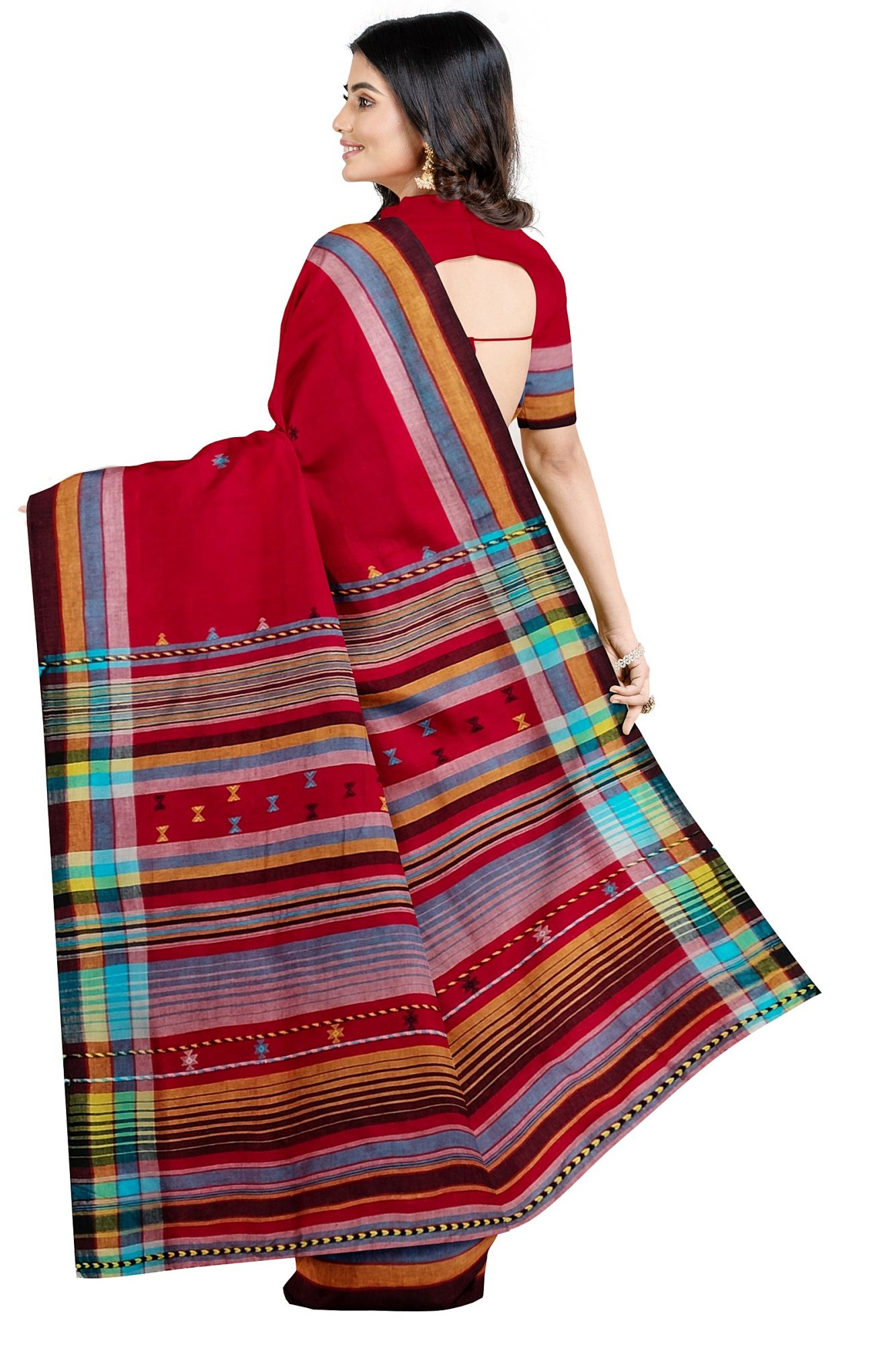 Handloom Woven Red Bhujodi Kutch Cotton Saree with Tassels