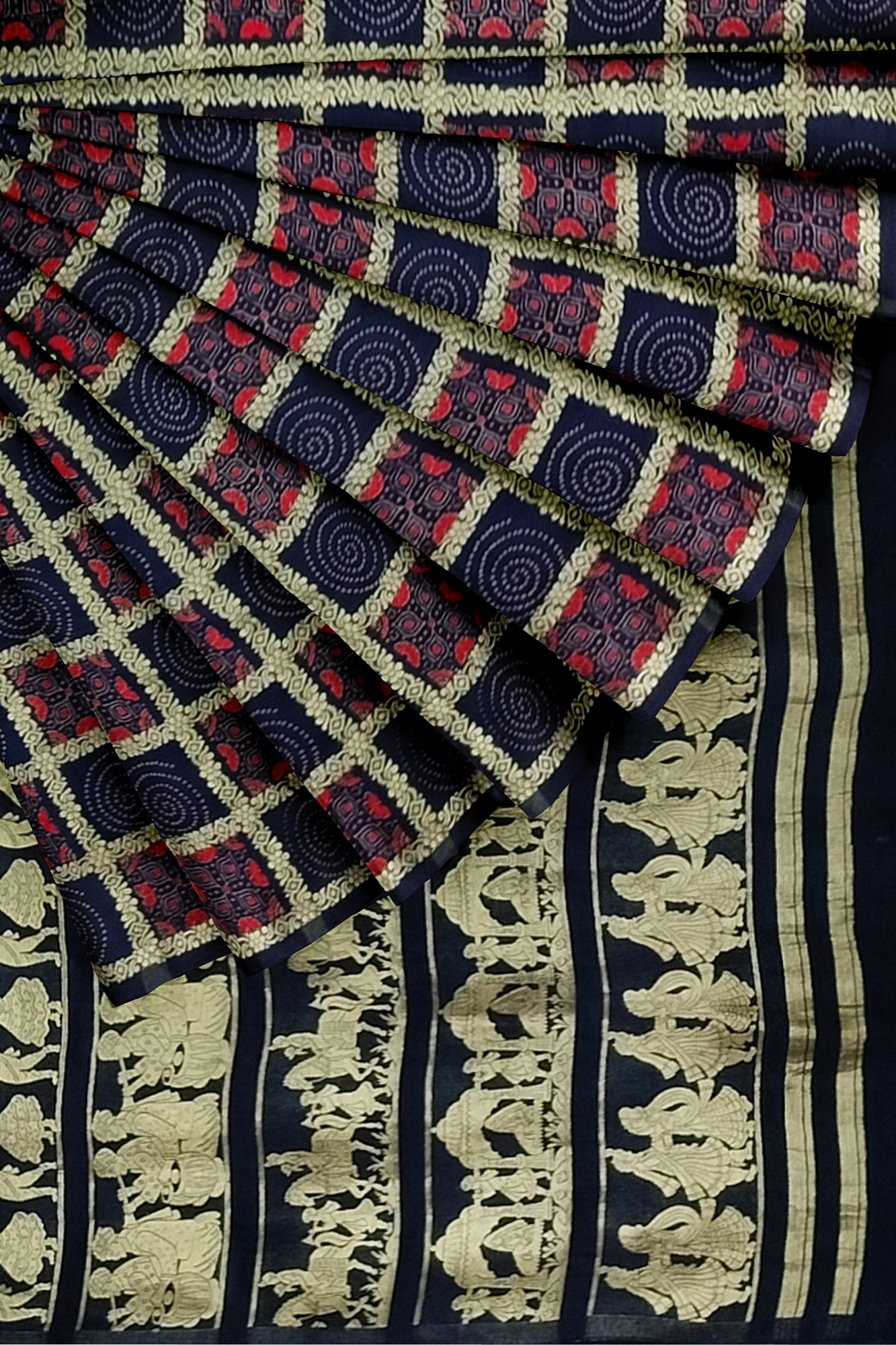 Exquisite Ajrakh Hand block Print Modal Silk in Gharchola Design Saree in Royal Blue