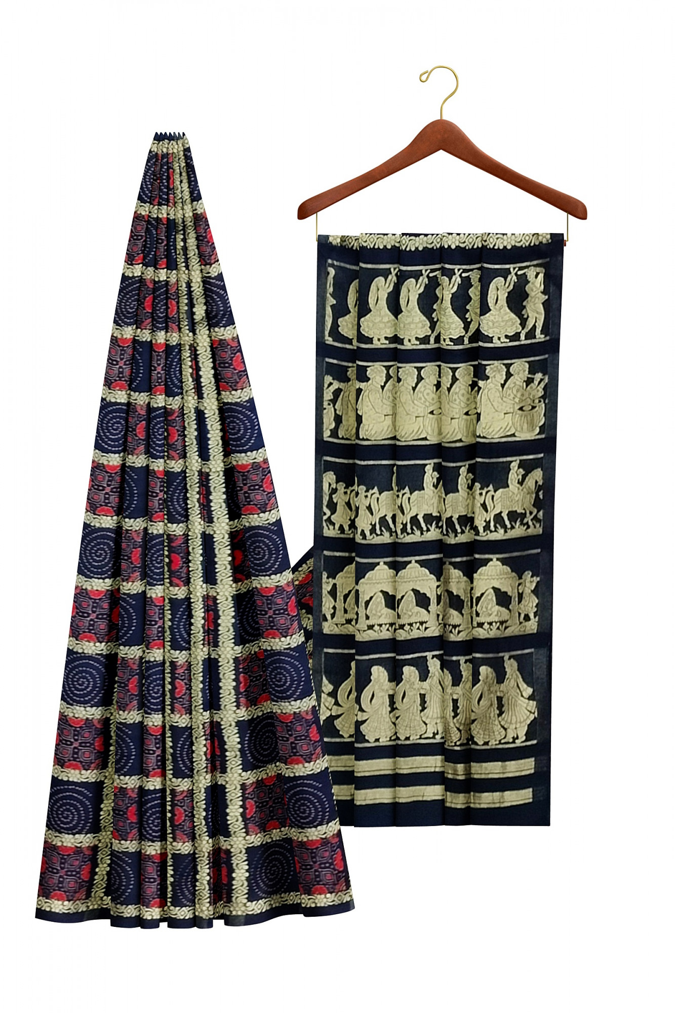 Exquisite Ajrakh Hand block Print Modal Silk in Gharchola Design Saree in Royal Blue