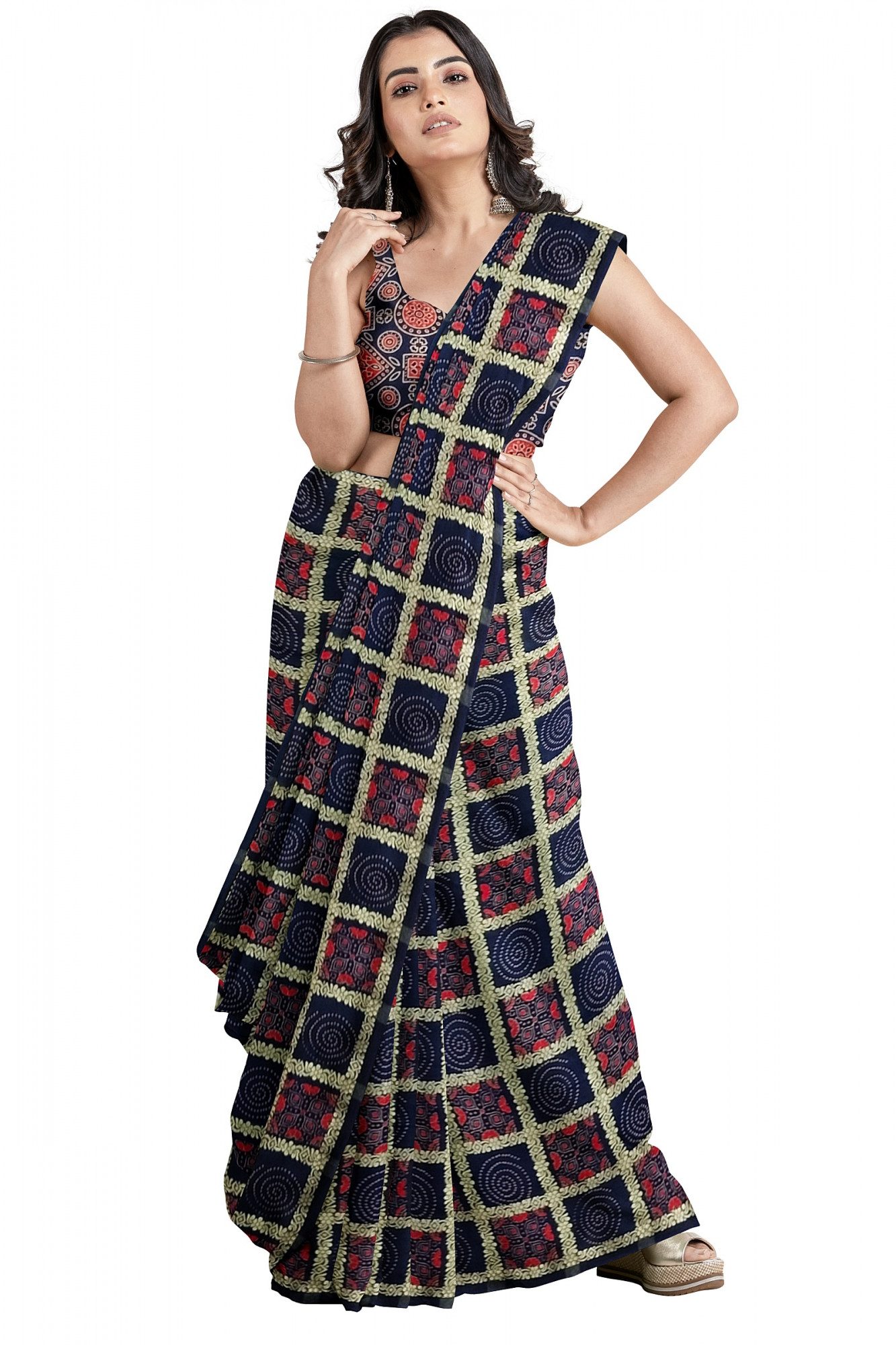 Exquisite Ajrakh Hand block Print Modal Silk in Gharchola Design Saree in Royal Blue