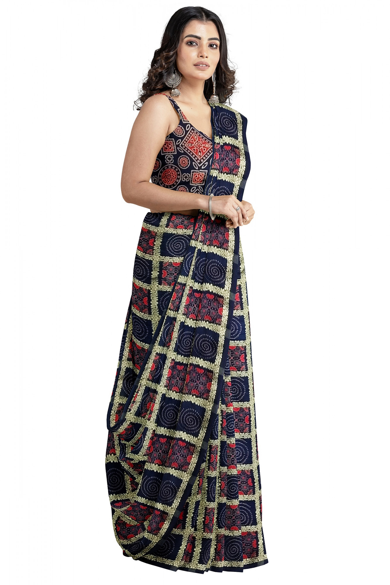 Exquisite Ajrakh Hand block Print Modal Silk in Gharchola Design Saree in Royal Blue