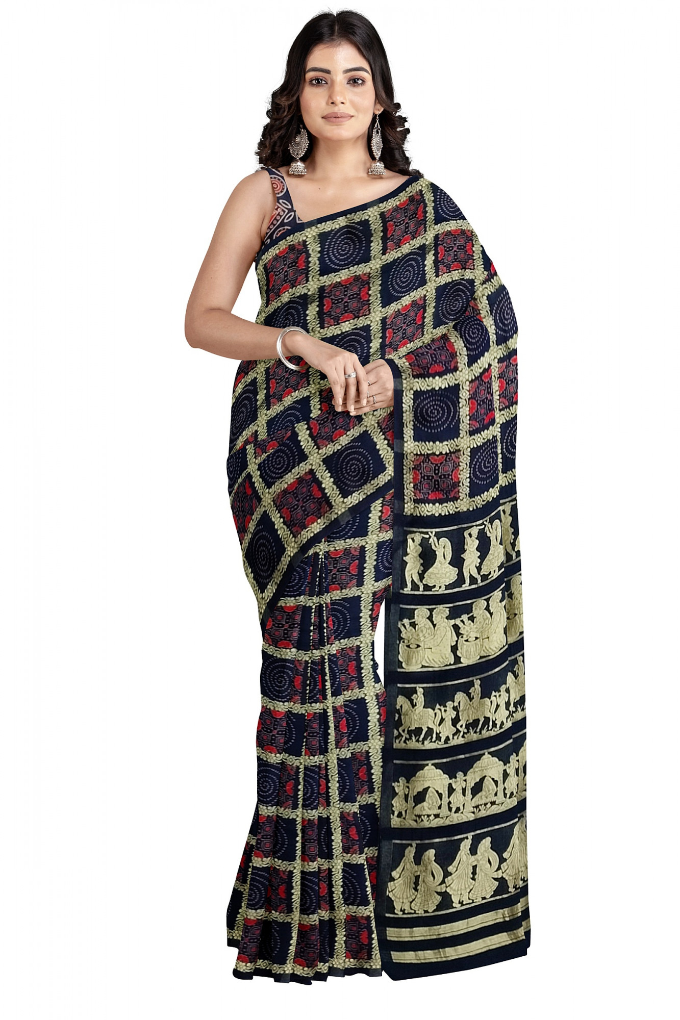 Exquisite Ajrakh Hand block Print Modal Silk in Gharchola Design Saree in Royal Blue