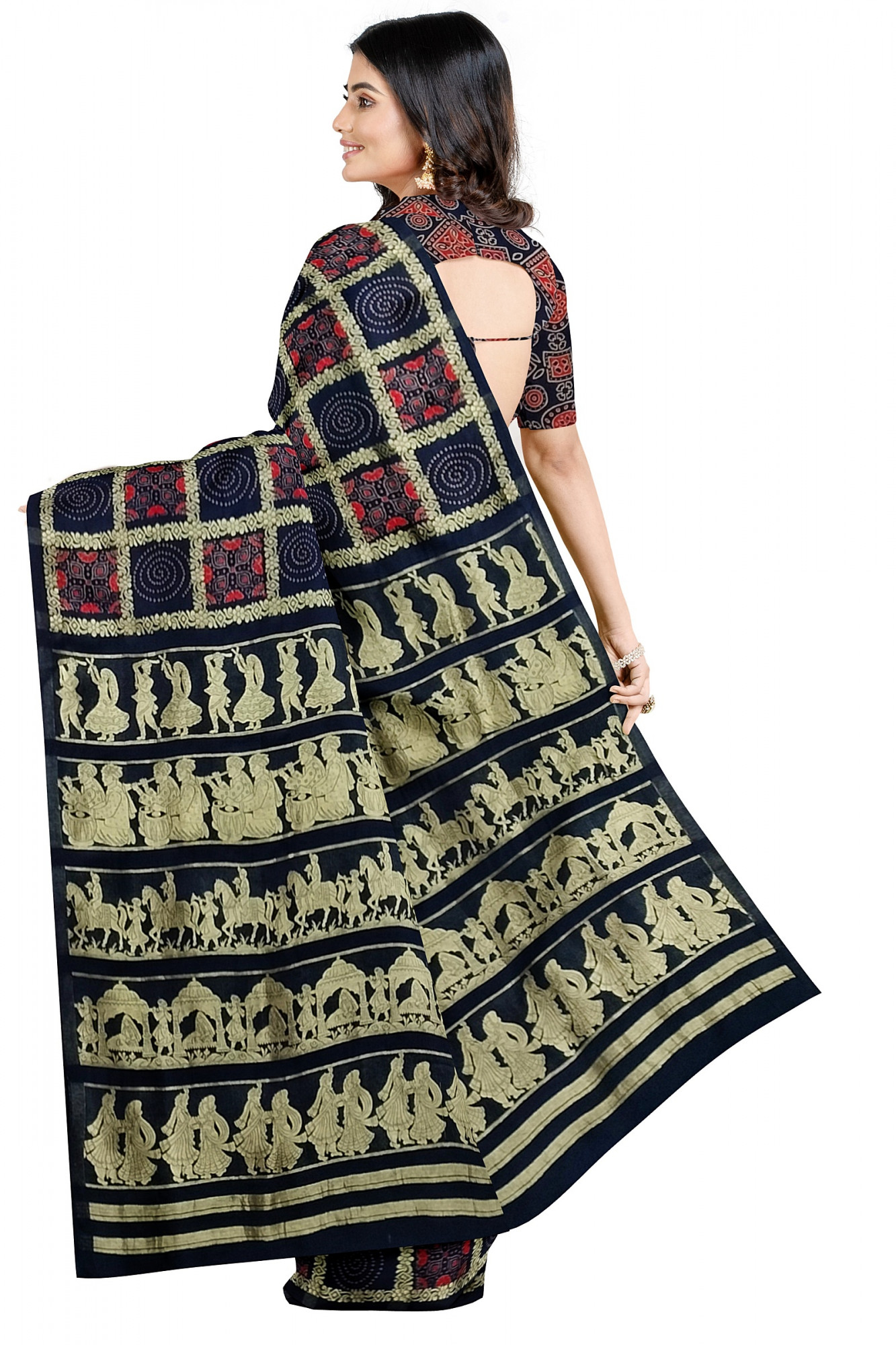 Exquisite Ajrakh Hand block Print Modal Silk in Gharchola Design Saree in Royal Blue