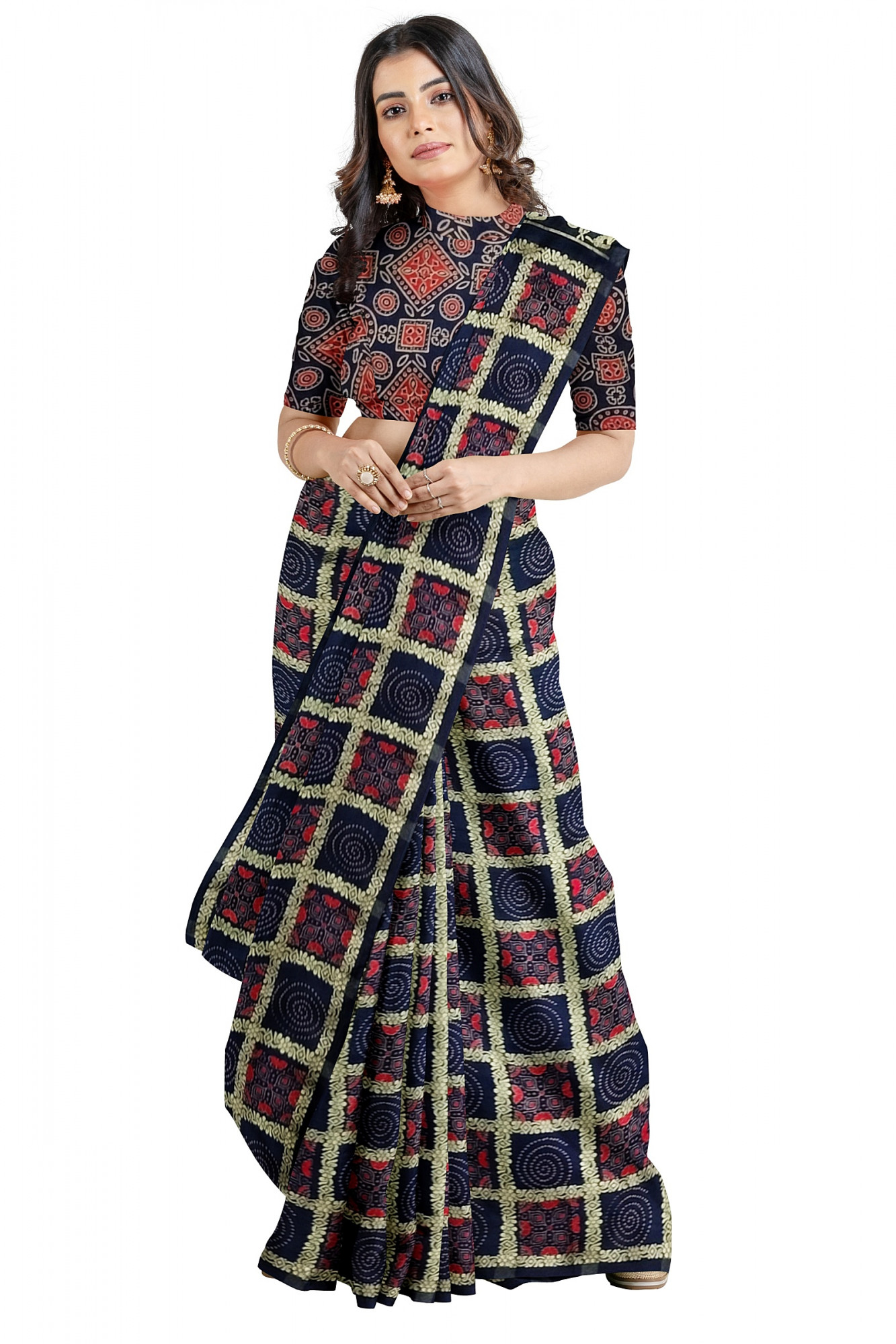 Exquisite Ajrakh Hand block Print Modal Silk in Gharchola Design Saree in Royal Blue