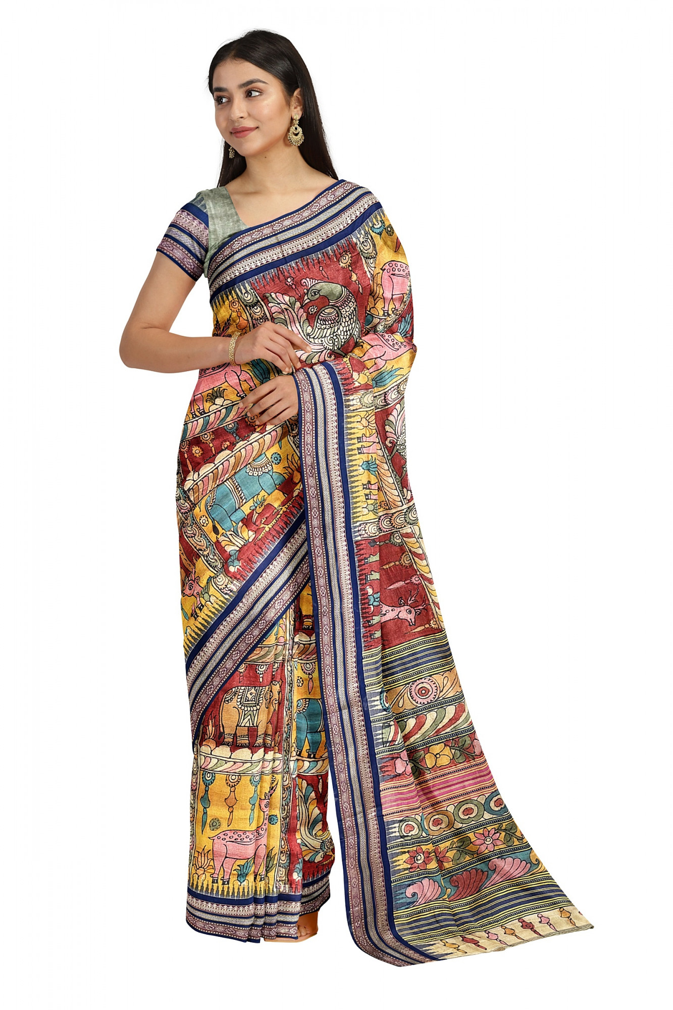 Pen Kalamkari Karvati Kinnar Saree - Nirgunas Exclusive Creation