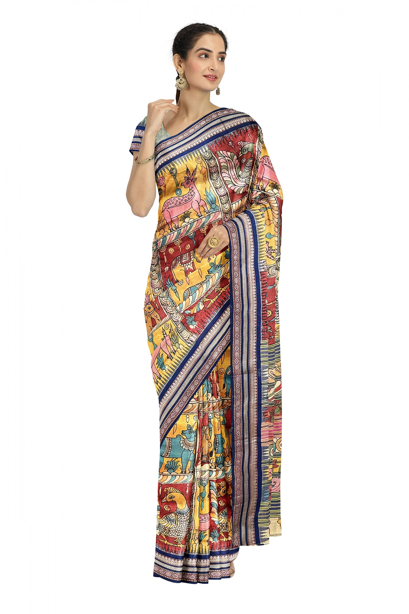 Pen Kalamkari Karvati Kinnar Saree - Nirgunas Exclusive Creation