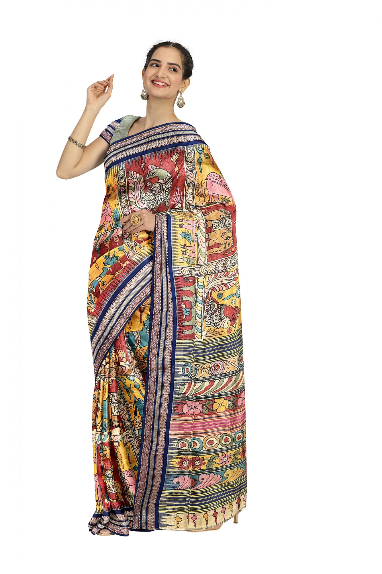 Pen Kalamkari Karvati Kinnar Saree - Nirgunas Exclusive Creation