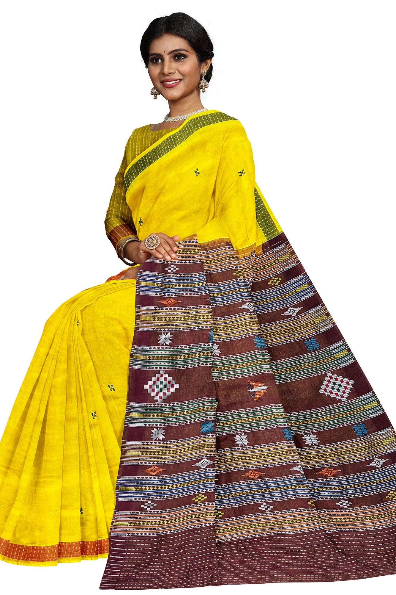 Yellow Dhalapathara Handloom Cotton Saree