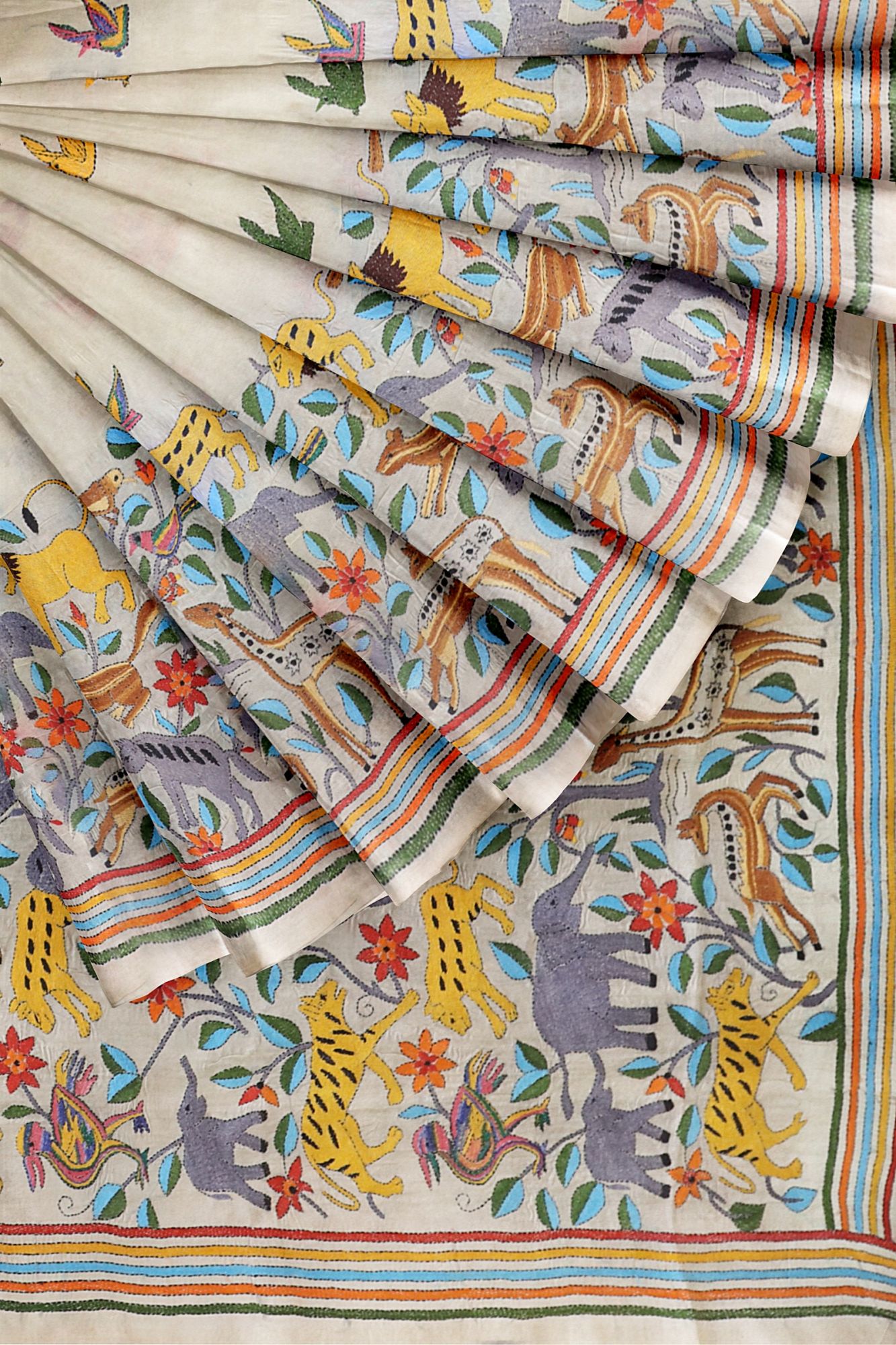 Kantha Hand Embroidered Work Silk Saree