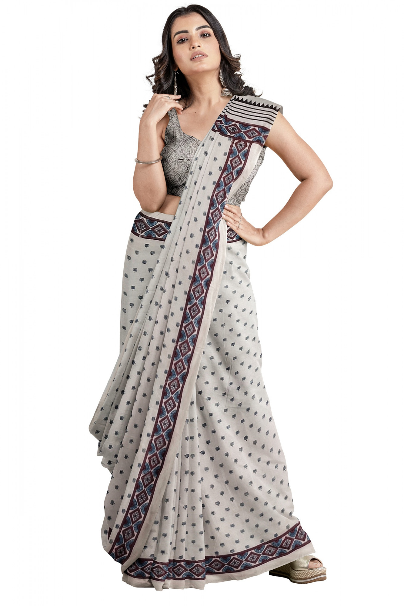 Exquisite Ajrakh Hand block Print Modal Silk Saree