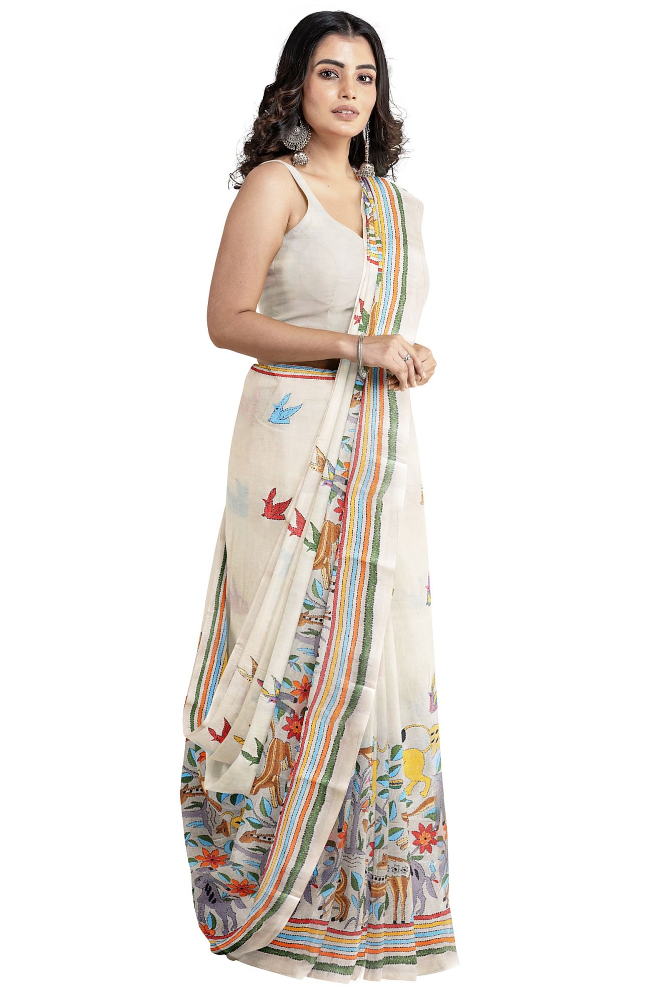 Kantha Hand Embroidered Work Silk Saree
