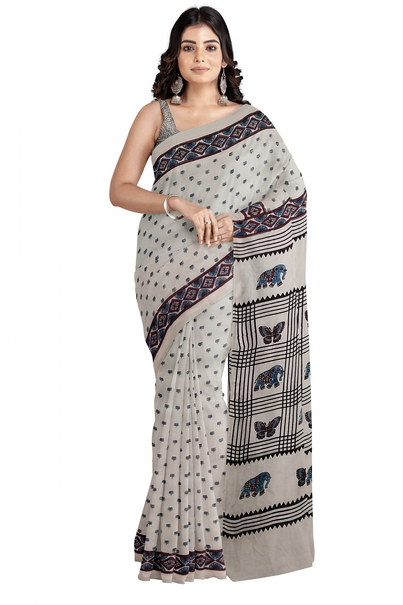 Exquisite Ajrakh Hand block Print Modal Silk Saree