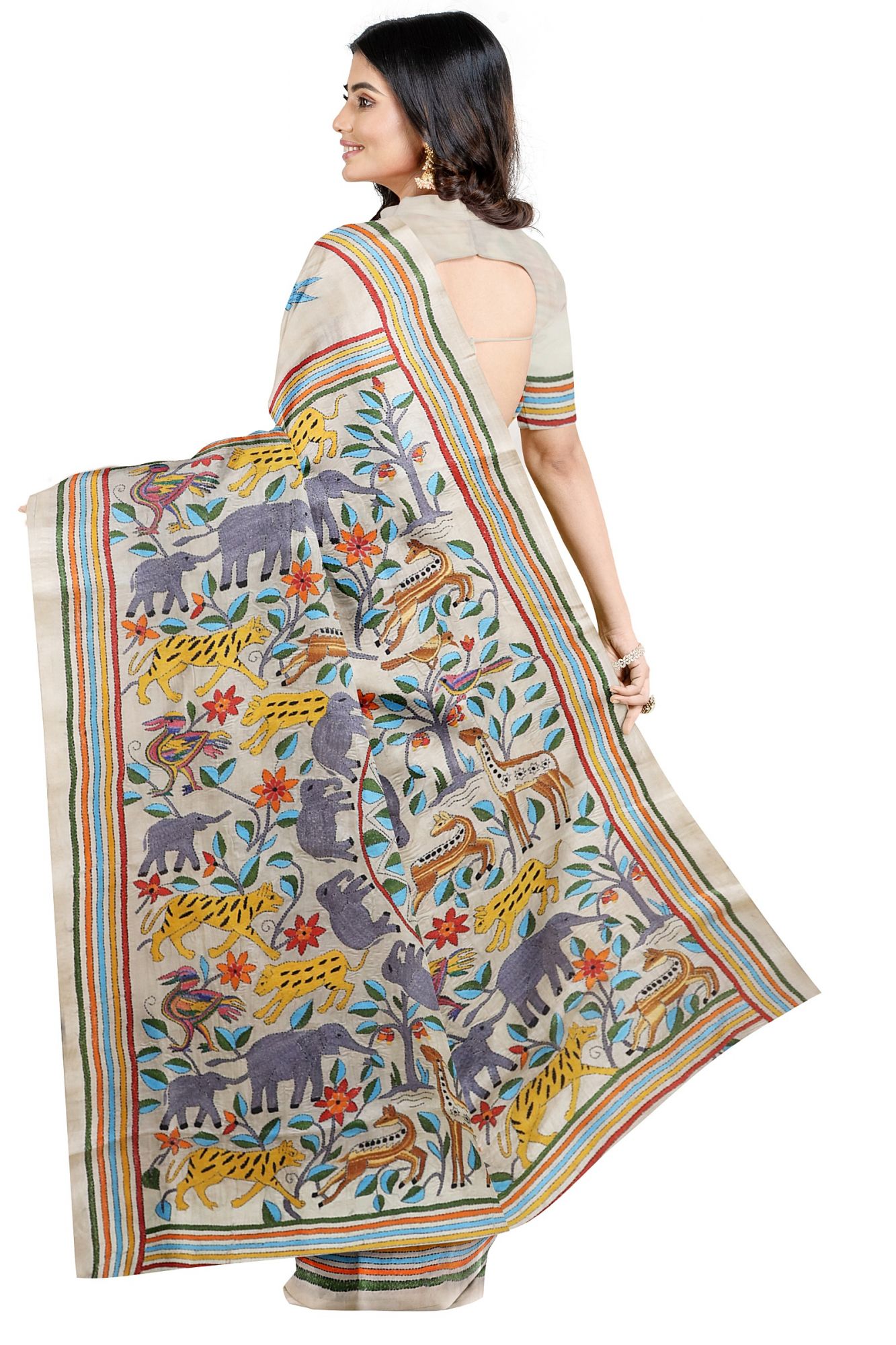 Kantha Hand Embroidered Work Silk Saree