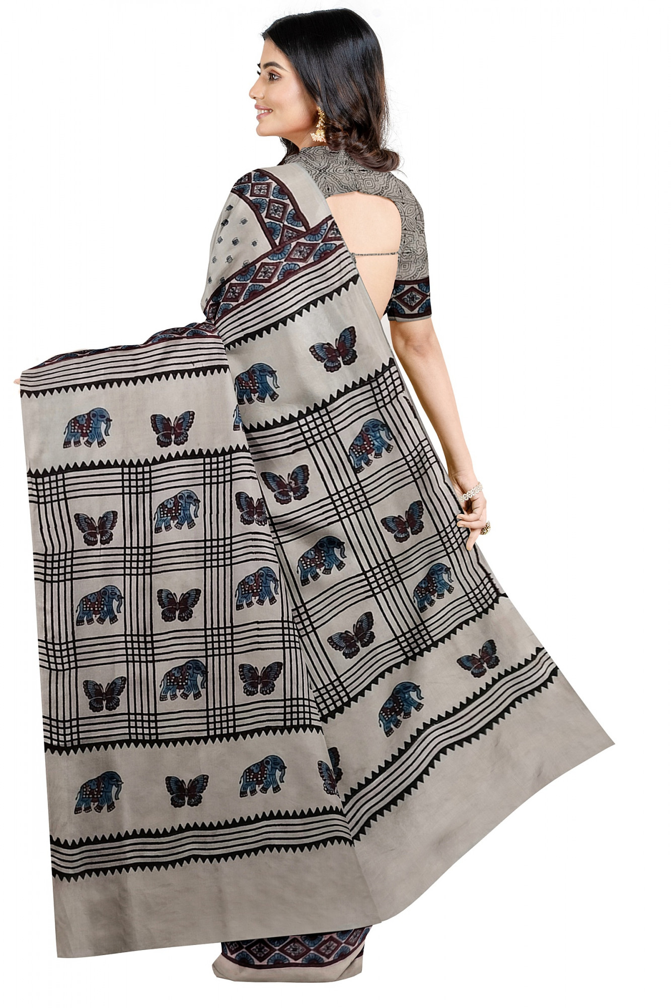 Exquisite Ajrakh Hand block Print Modal Silk Saree