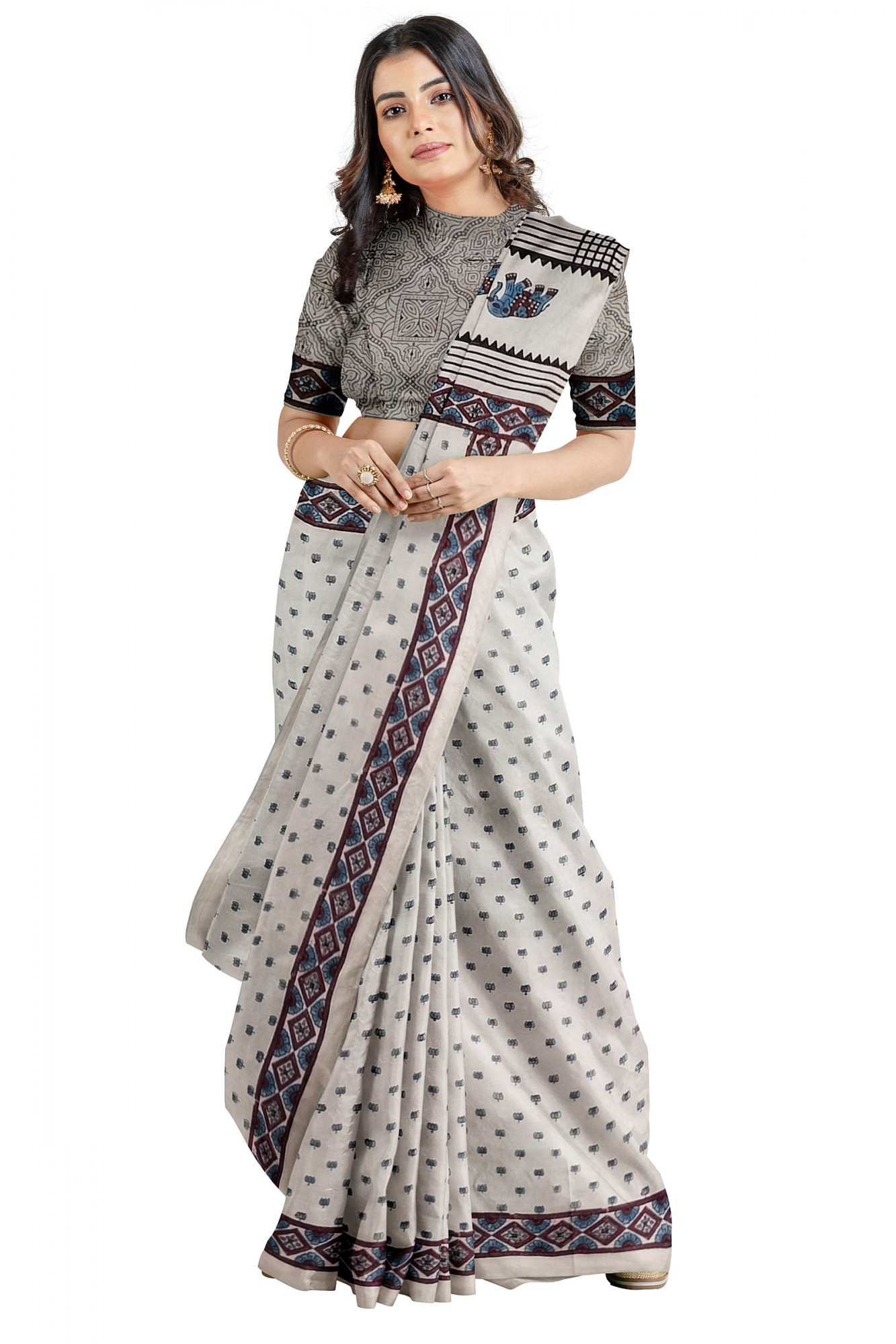 Exquisite Ajrakh Hand block Print Modal Silk Saree