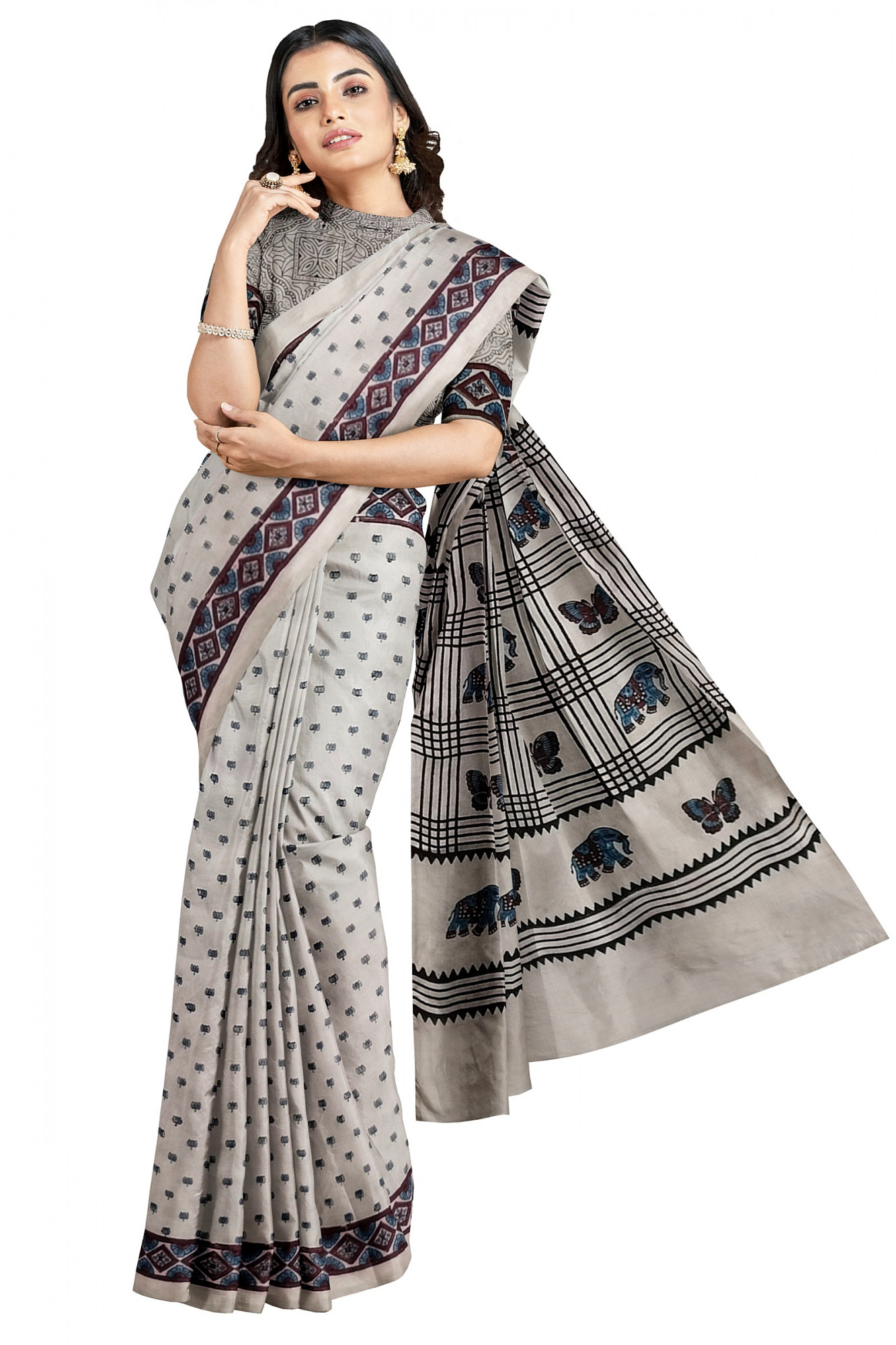 Exquisite Ajrakh Hand block Print Modal Silk Saree