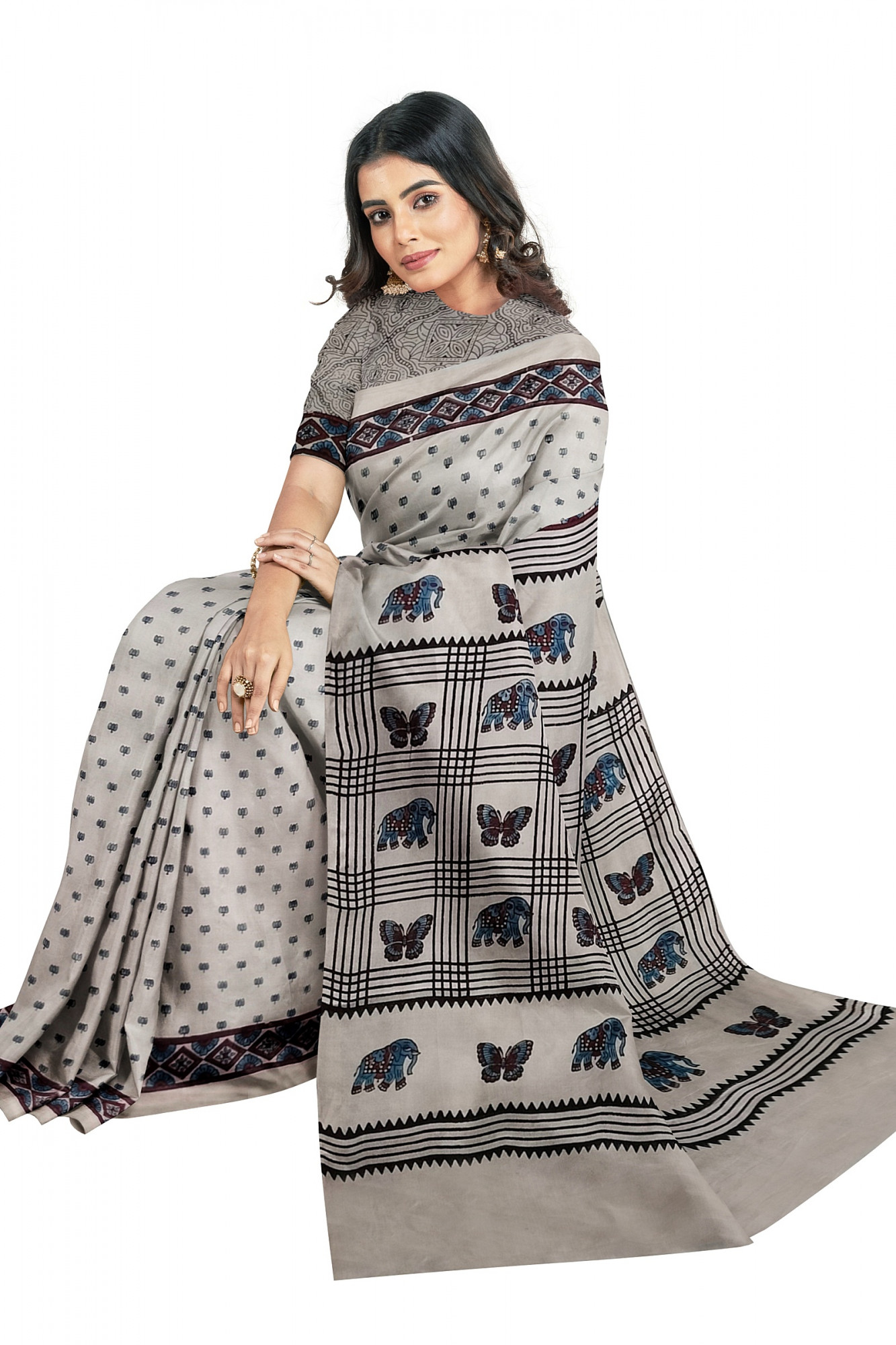Exquisite Ajrakh Hand block Print Modal Silk Saree
