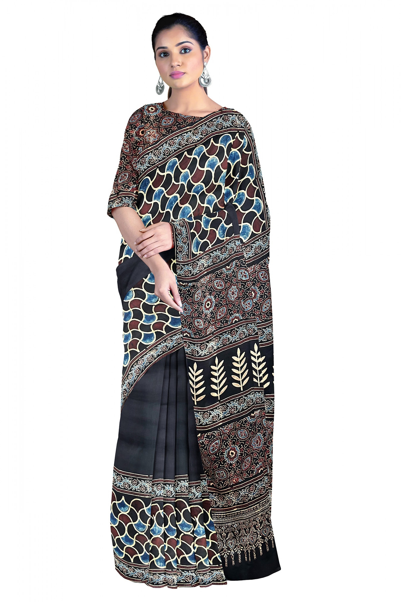 Hand crafted Ajrakh Modal Silk Sarees