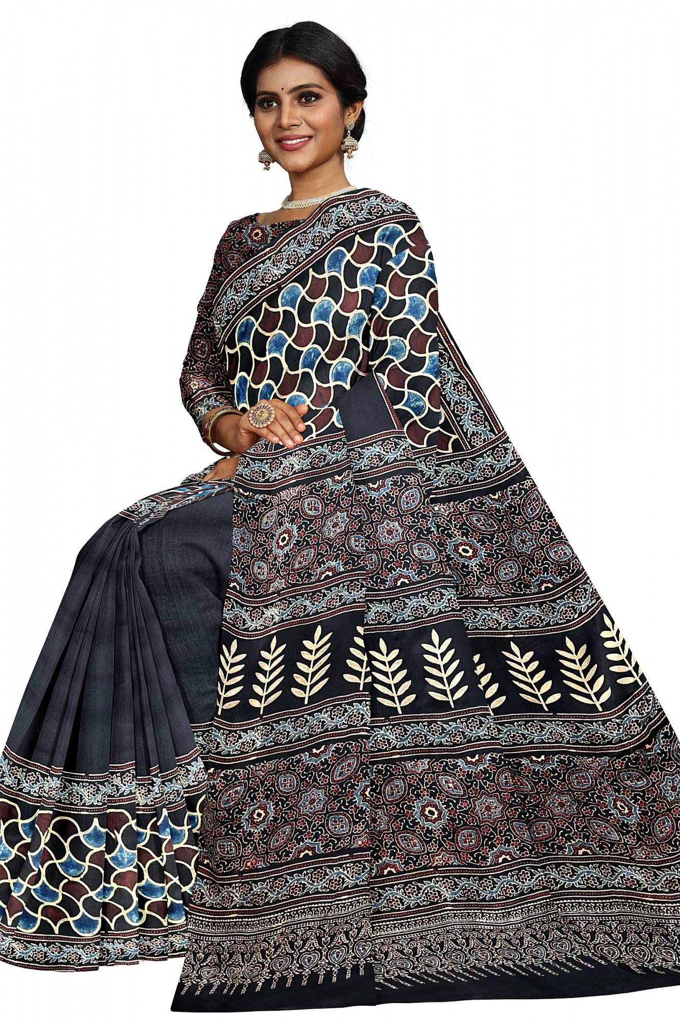Hand crafted Ajrakh Modal Silk Sarees