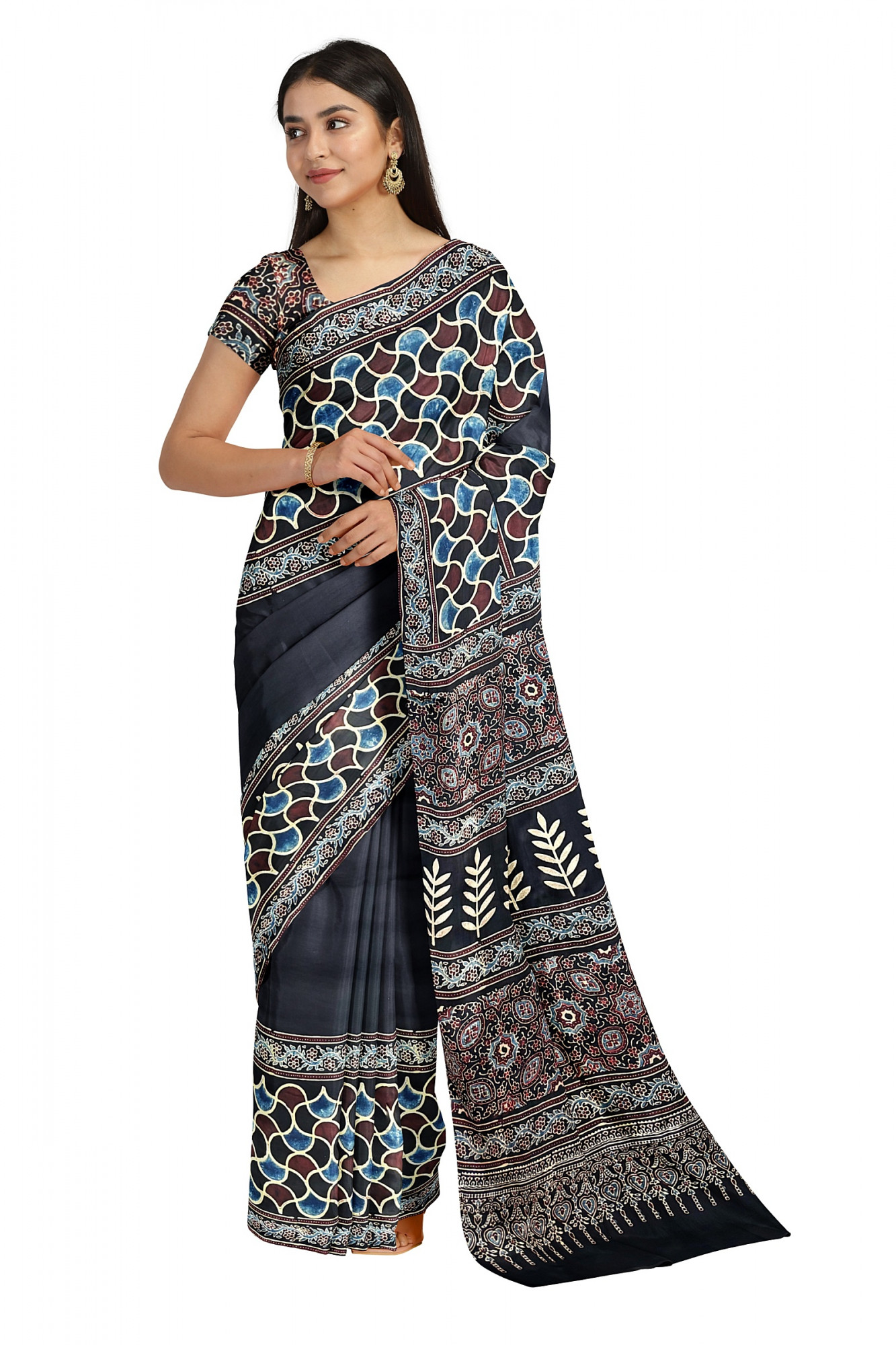 Hand crafted Ajrakh Modal Silk Sarees