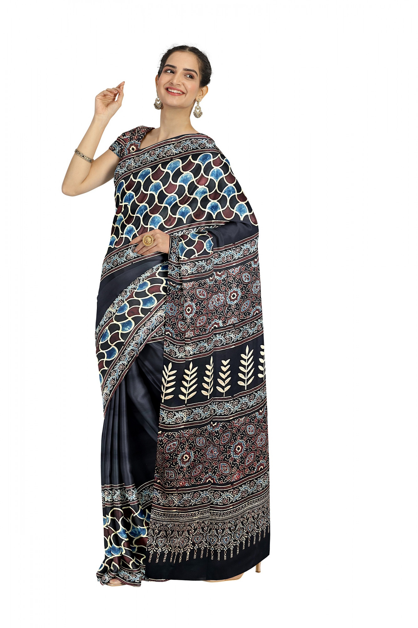 Hand crafted Ajrakh Modal Silk Sarees