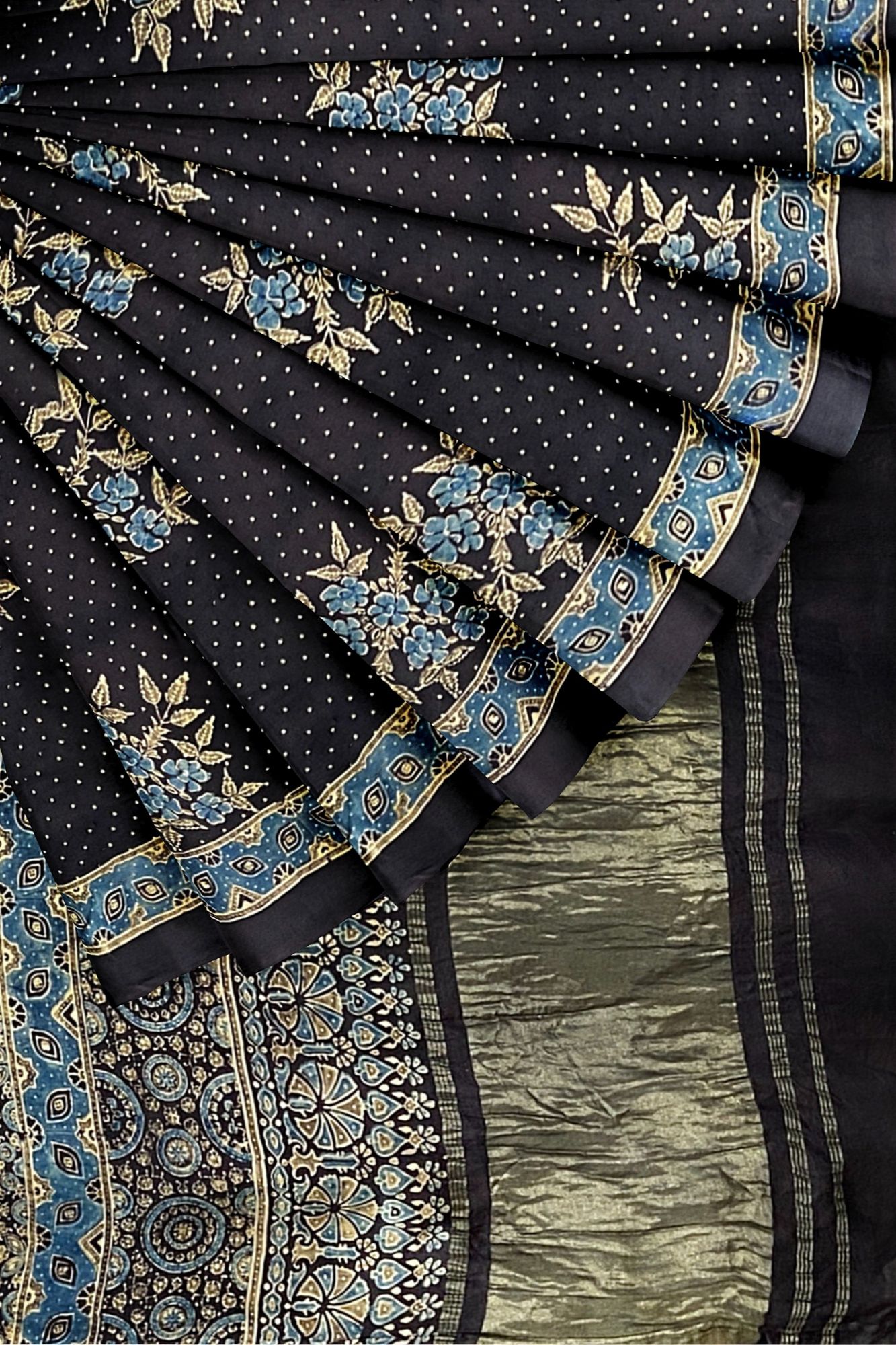 Ajrakh Hand Printed Modal Silk Saree