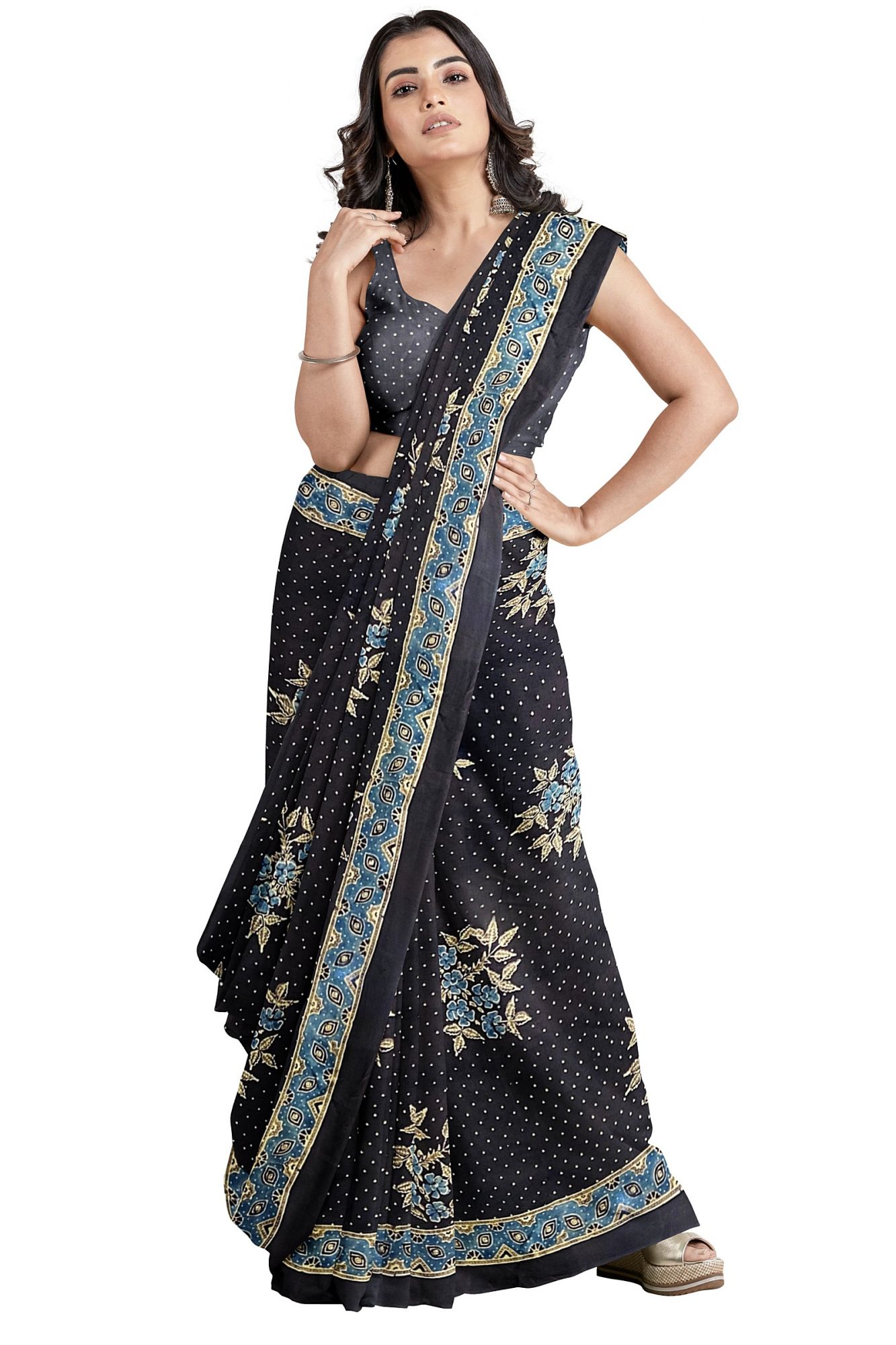 Ajrakh Hand Printed Modal Silk Saree