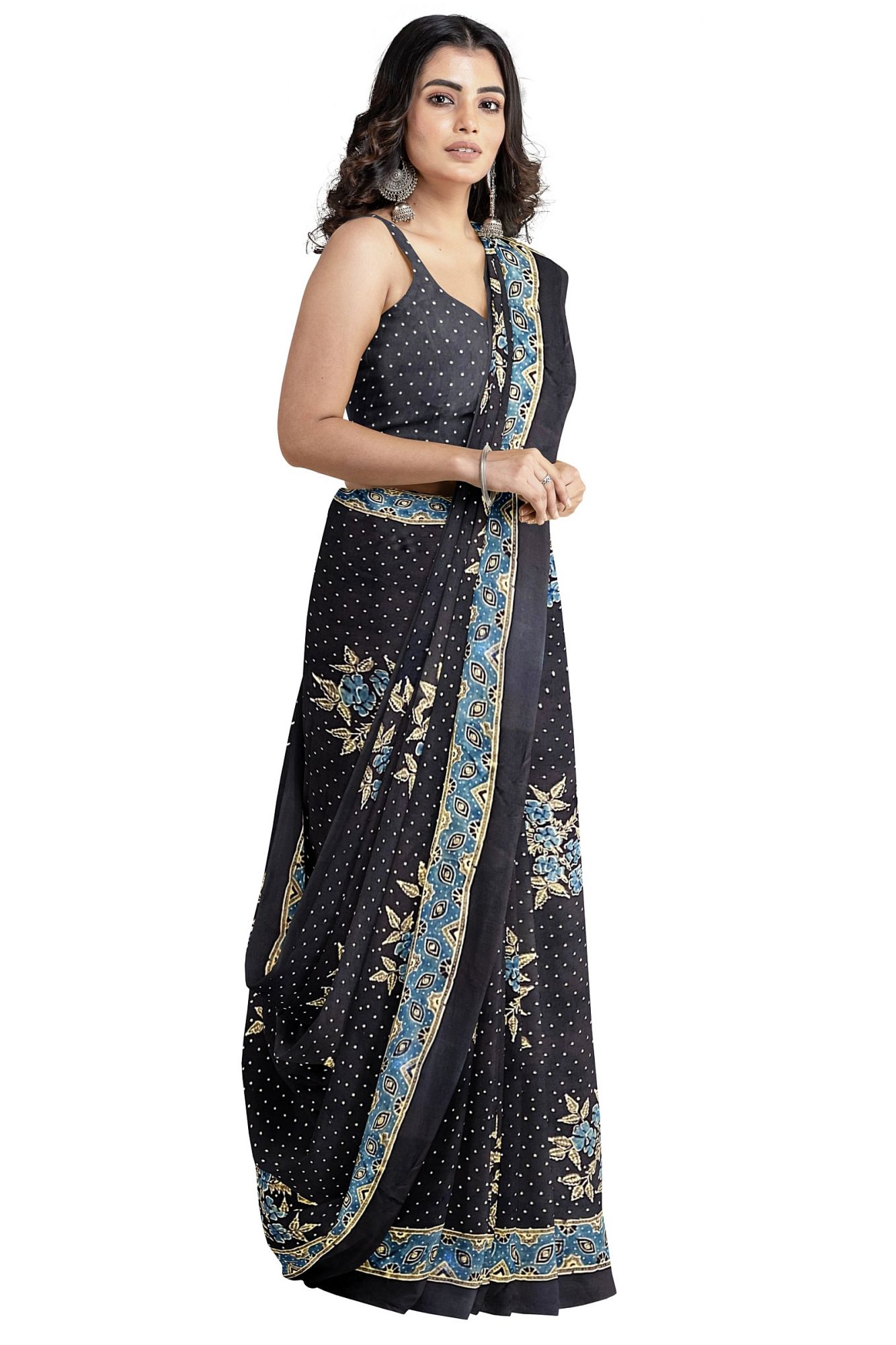 Ajrakh Hand Printed Modal Silk Saree