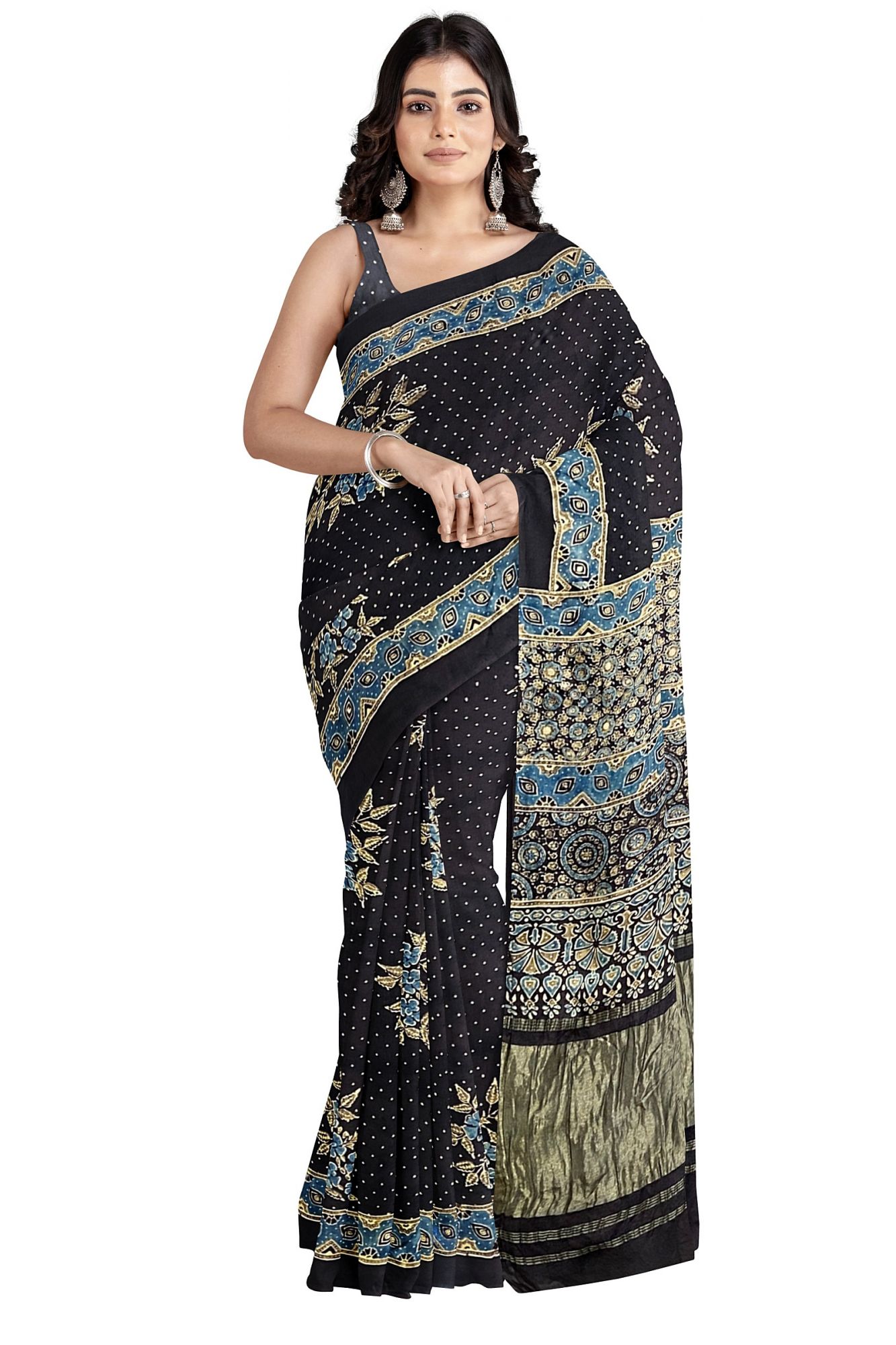 Ajrakh Hand Printed Modal Silk Saree