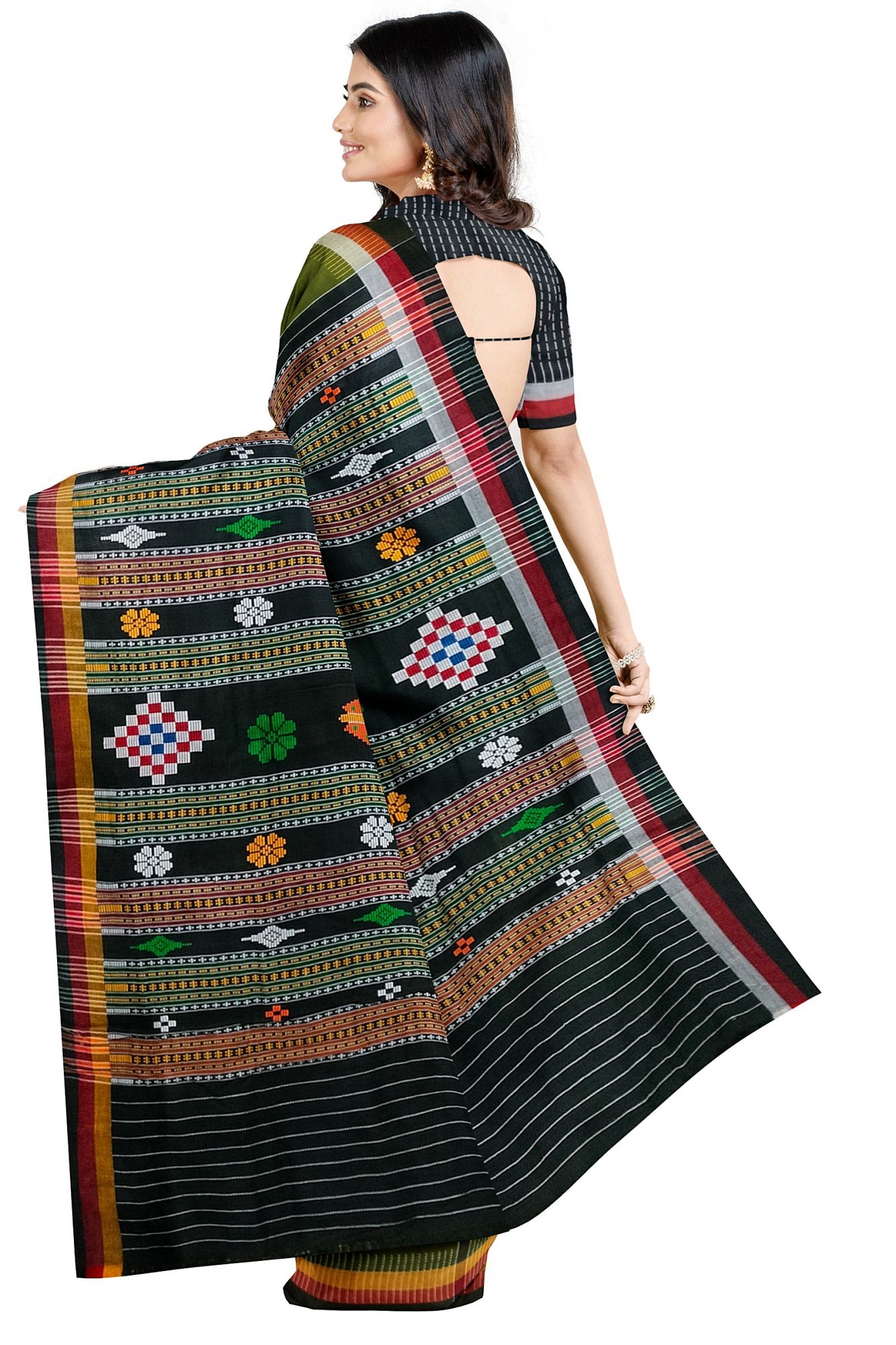 Olive Green Dhalapathara Handloom Cotton Saree