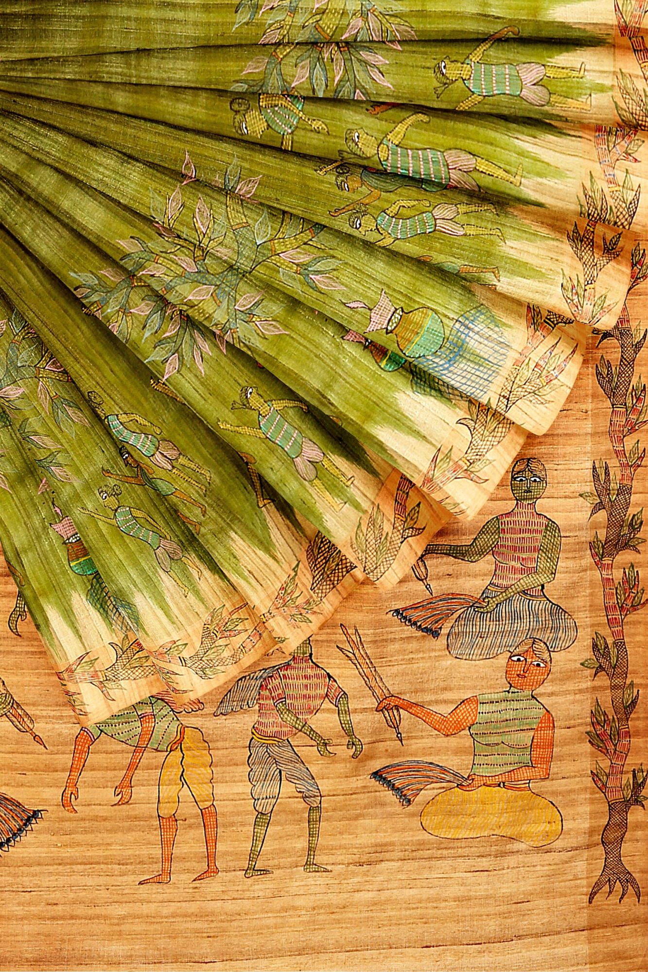 Gond Art Hand Painted Tussar Slik saree