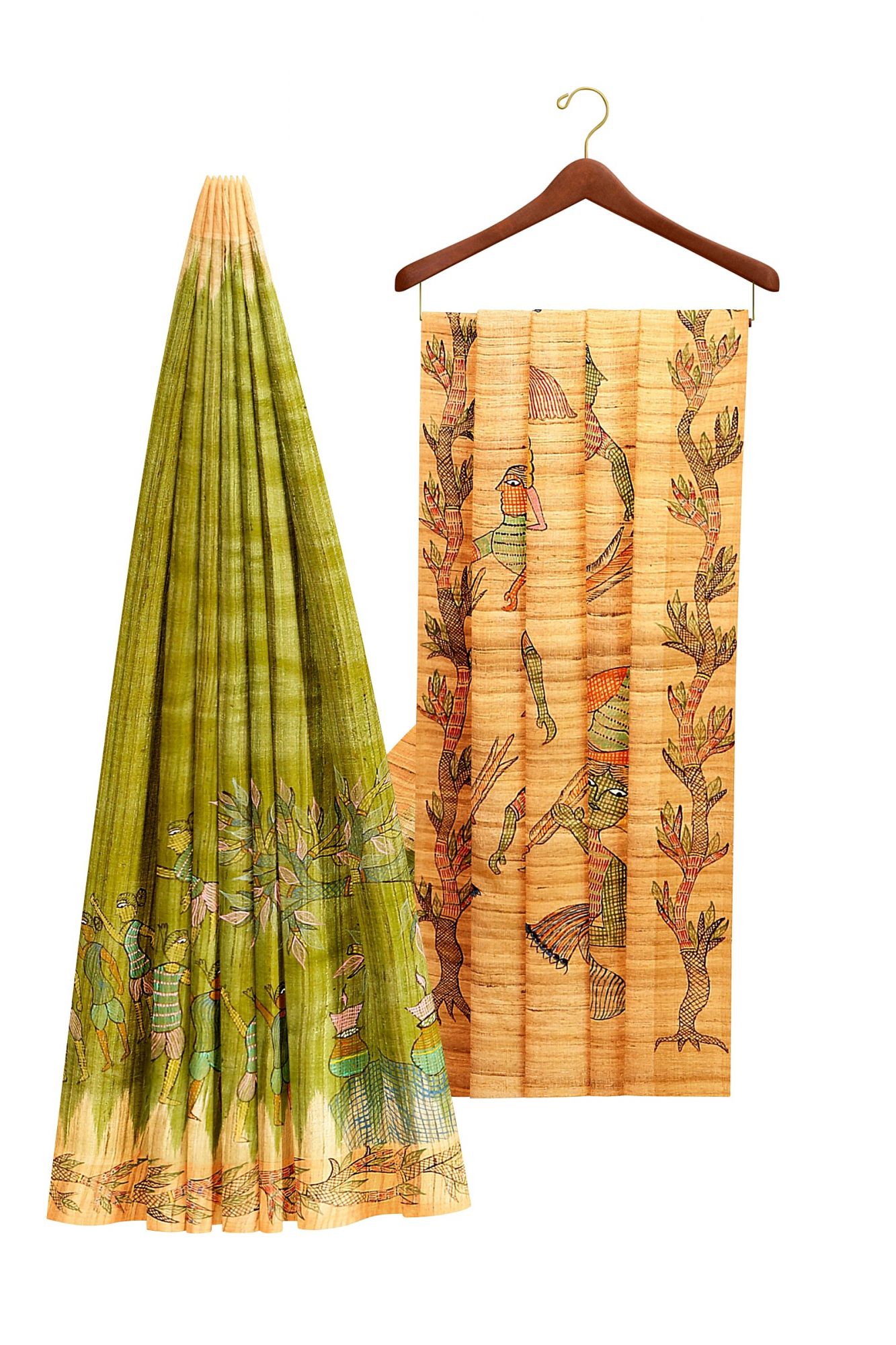 Gond Art Hand Painted Tussar Slik saree