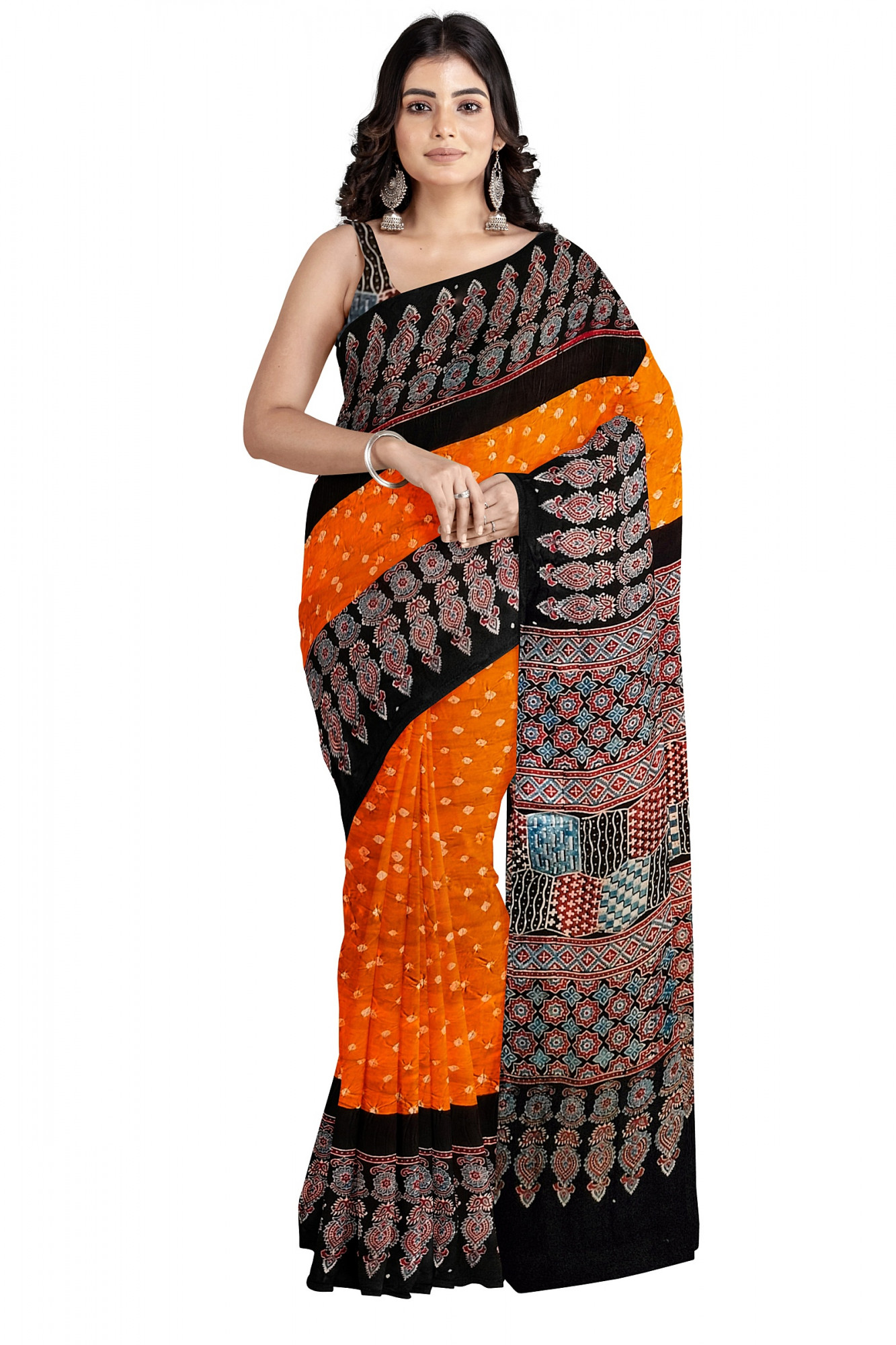 Hand Crafted Ajrakh Bandhni Modal Silk Saree
