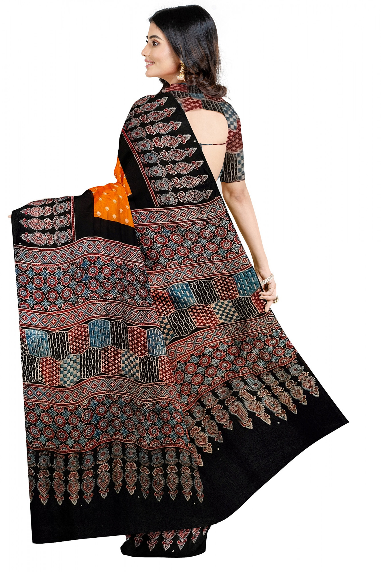 Hand Crafted Ajrakh Bandhni Modal Silk Saree