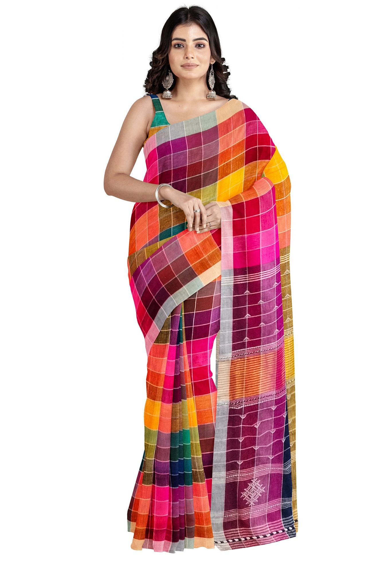 Handloom Woven Bhujodi Kutch Kala Cotton Saree with Tassels