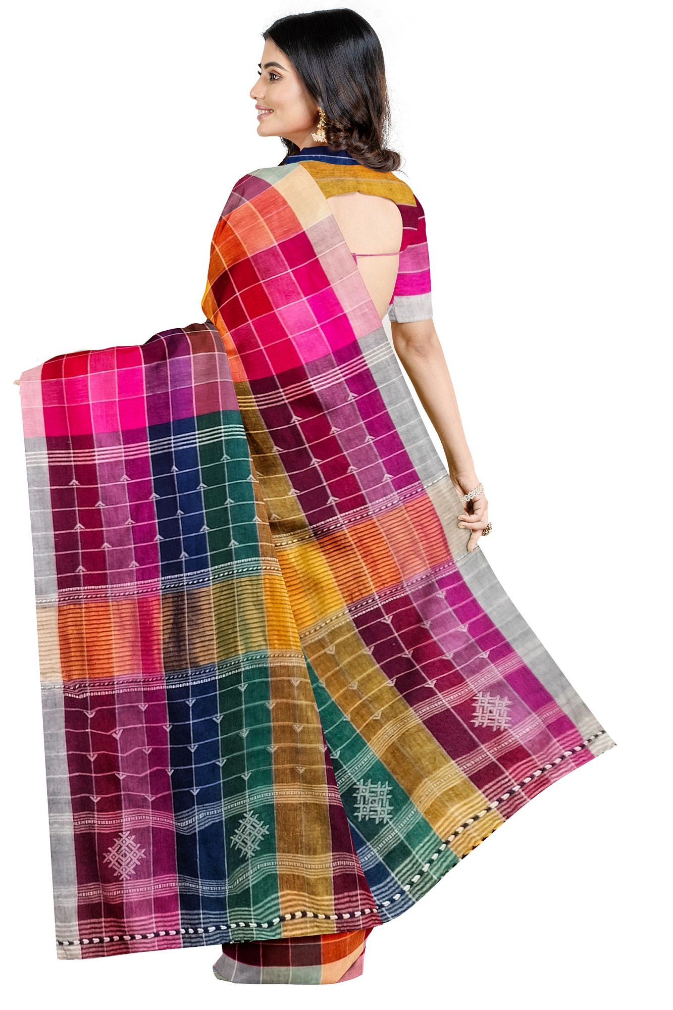 Handloom Woven Bhujodi Kutch Kala Cotton Saree with Tassels
