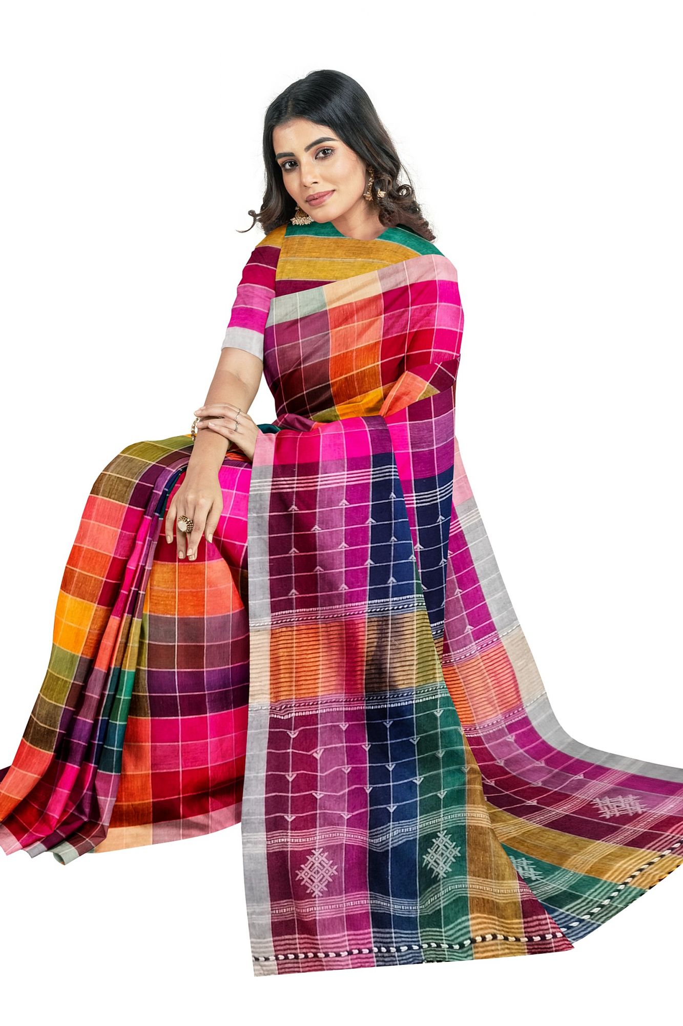 Handloom Woven Bhujodi Kutch Kala Cotton Saree with Tassels