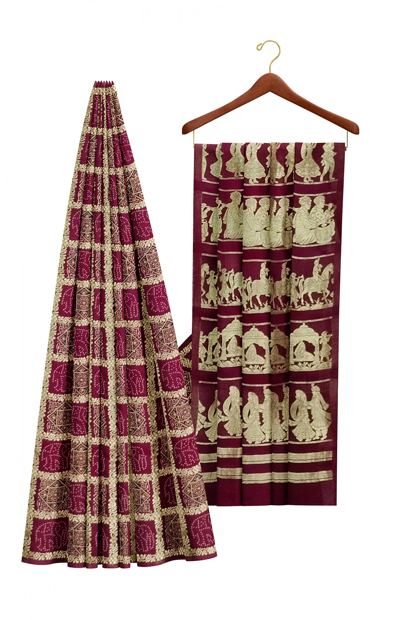 Exquisite Ajrakh Hand block Print Modal Silk Gharchola Design Saree in Maroon