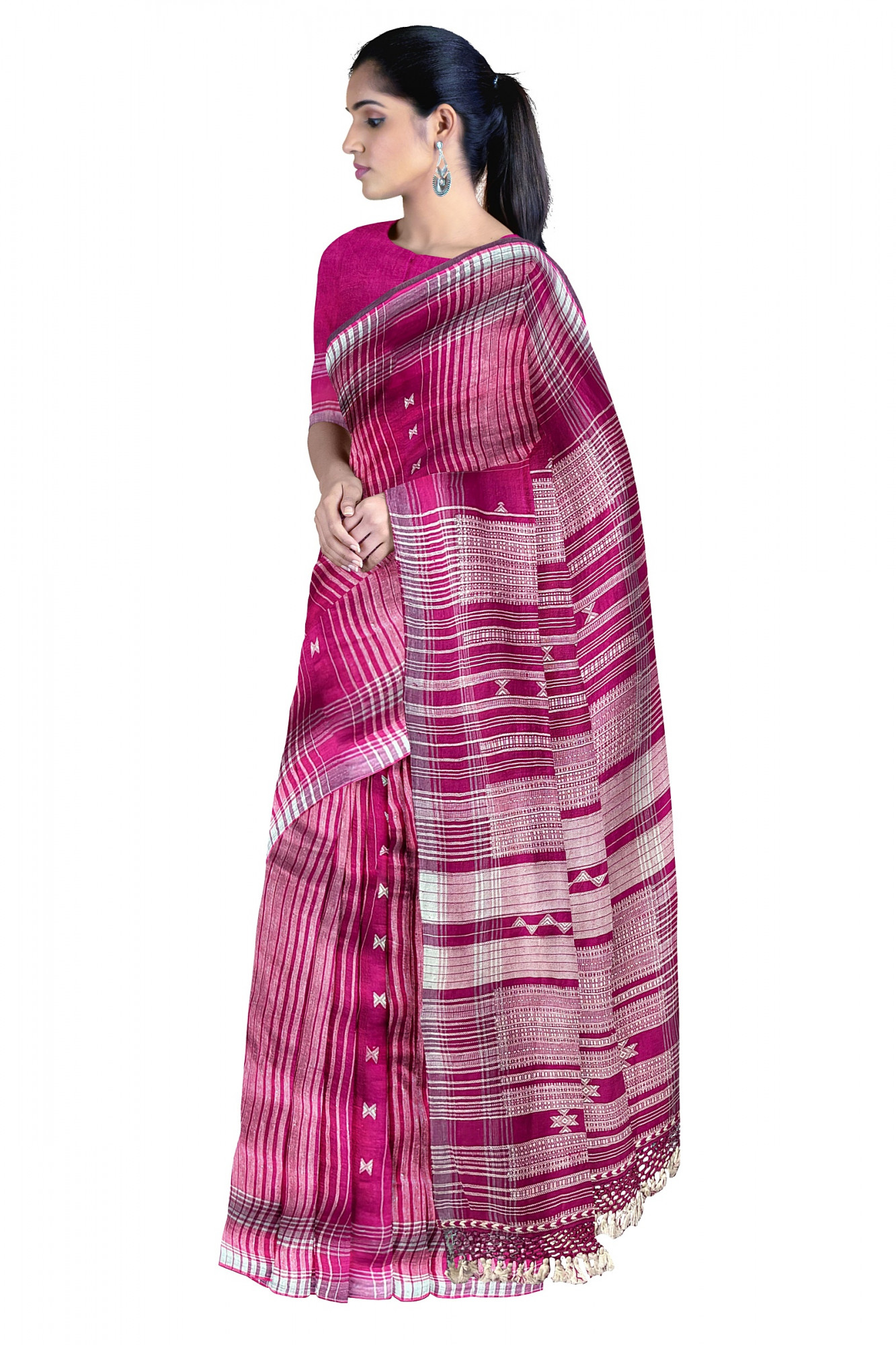 Magenta Kala Cotton Bhujodi Handloom Saree
