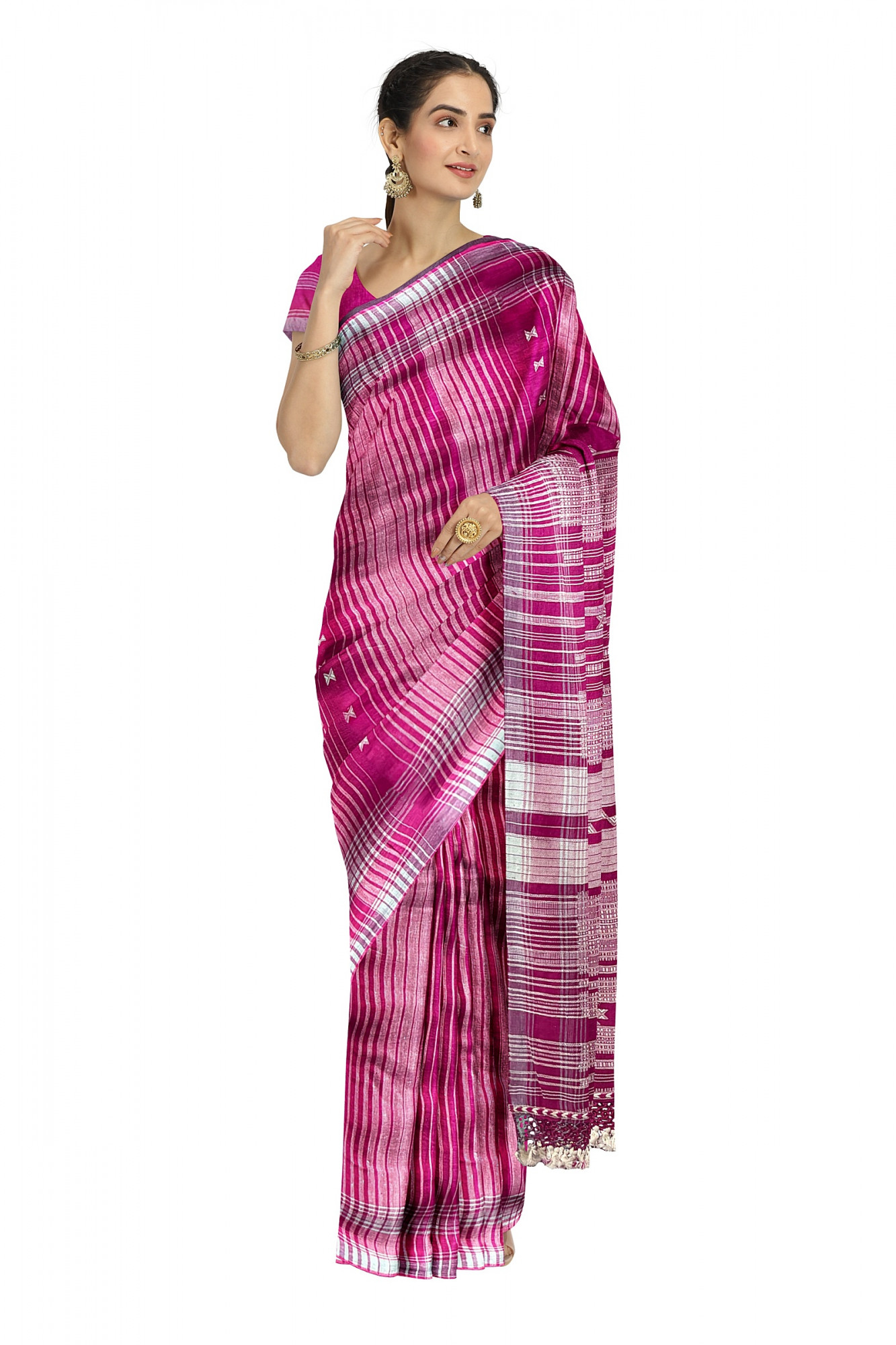 Magenta Kala Cotton Bhujodi Handloom Saree
